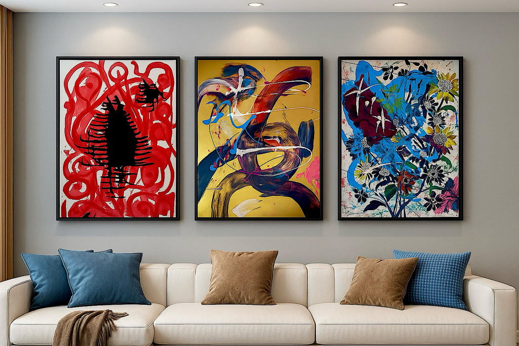 Handmade Abstract Acrylic Painting, Gold Accent, Modern Wall Art (22x28 inch)