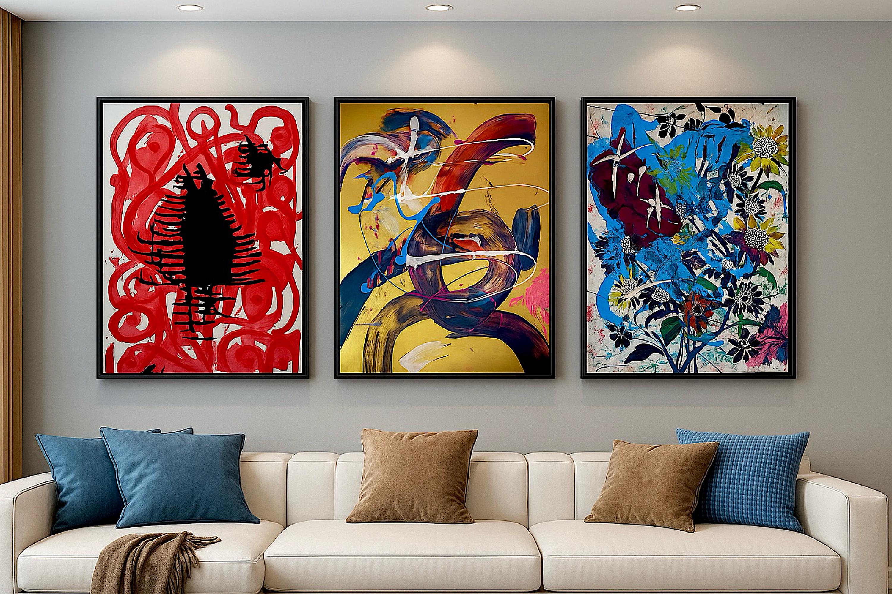 Handmade Abstract Acrylic Painting, Gold Accent, Modern Wall Art (22x28 inch)