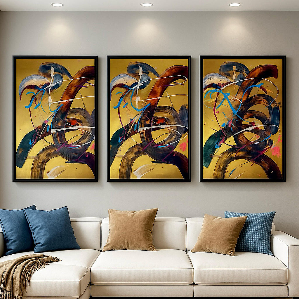 Handmade Abstract Acrylic Painting, Gold Accent, Modern Wall Art (22x28 inch)