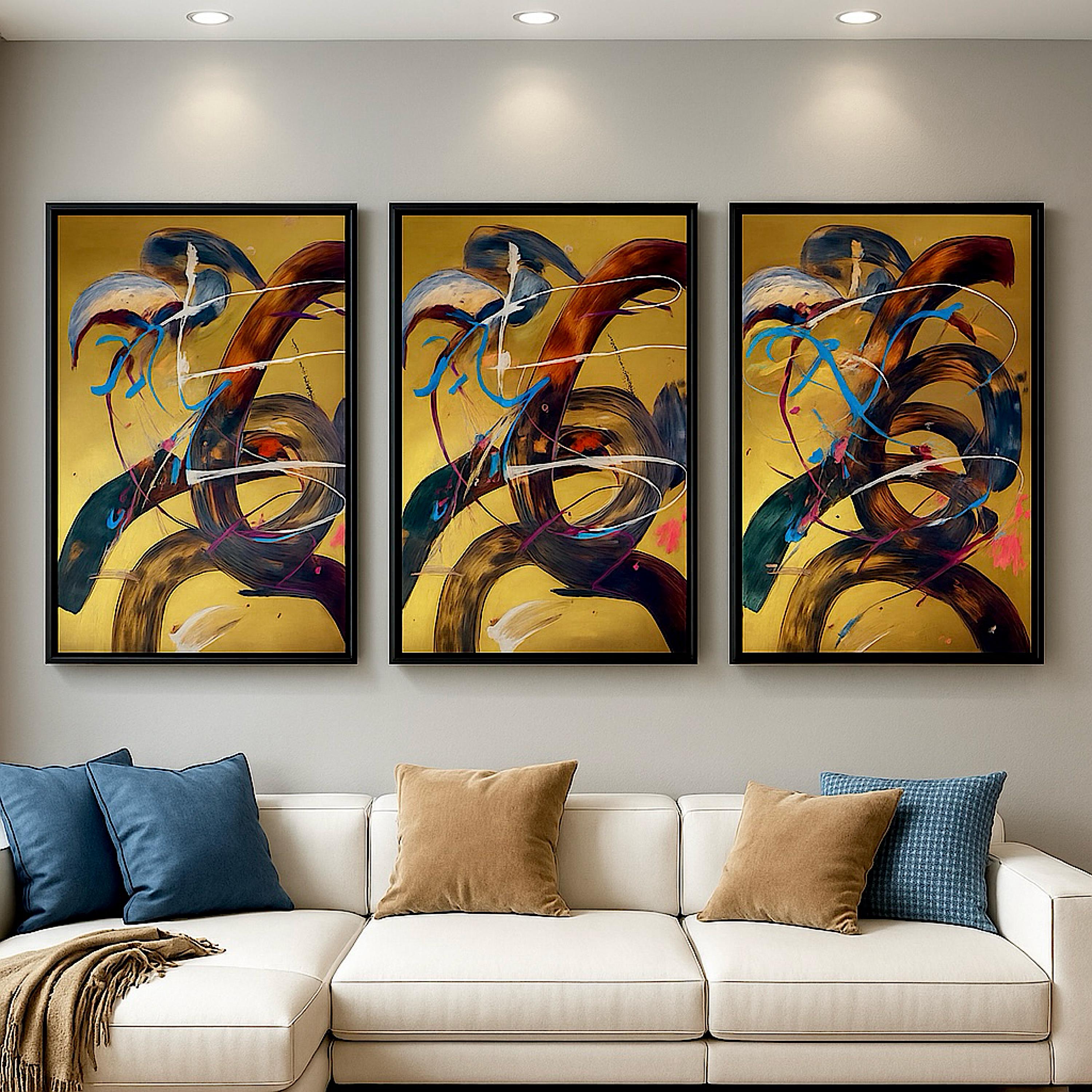 Handmade Abstract Acrylic Painting, Gold Accent, Modern Wall Art (22x28 inch)