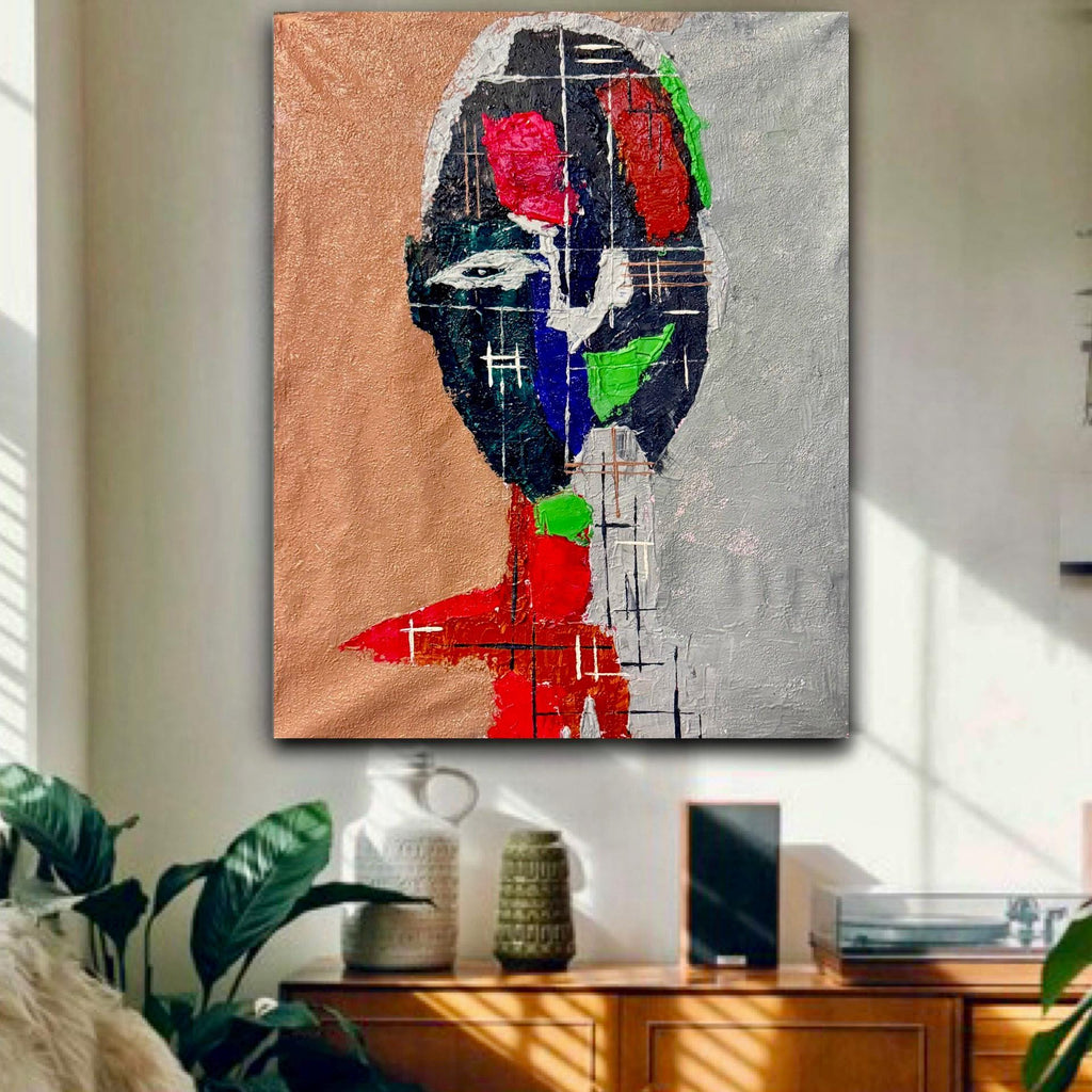 Abstract Expressionist Figurative Painting on Canvas, Textured Modern Art, Contemporary Emotional Portrait (19x23 inch)