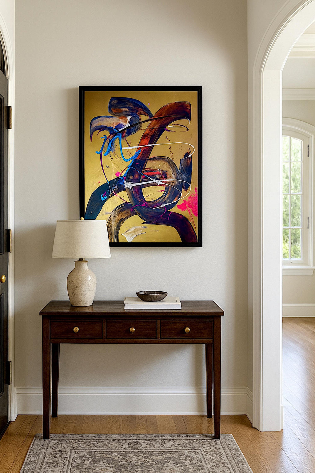 Handmade Abstract Acrylic Painting, Gold Accent, Modern Wall Art (22x28 inch)