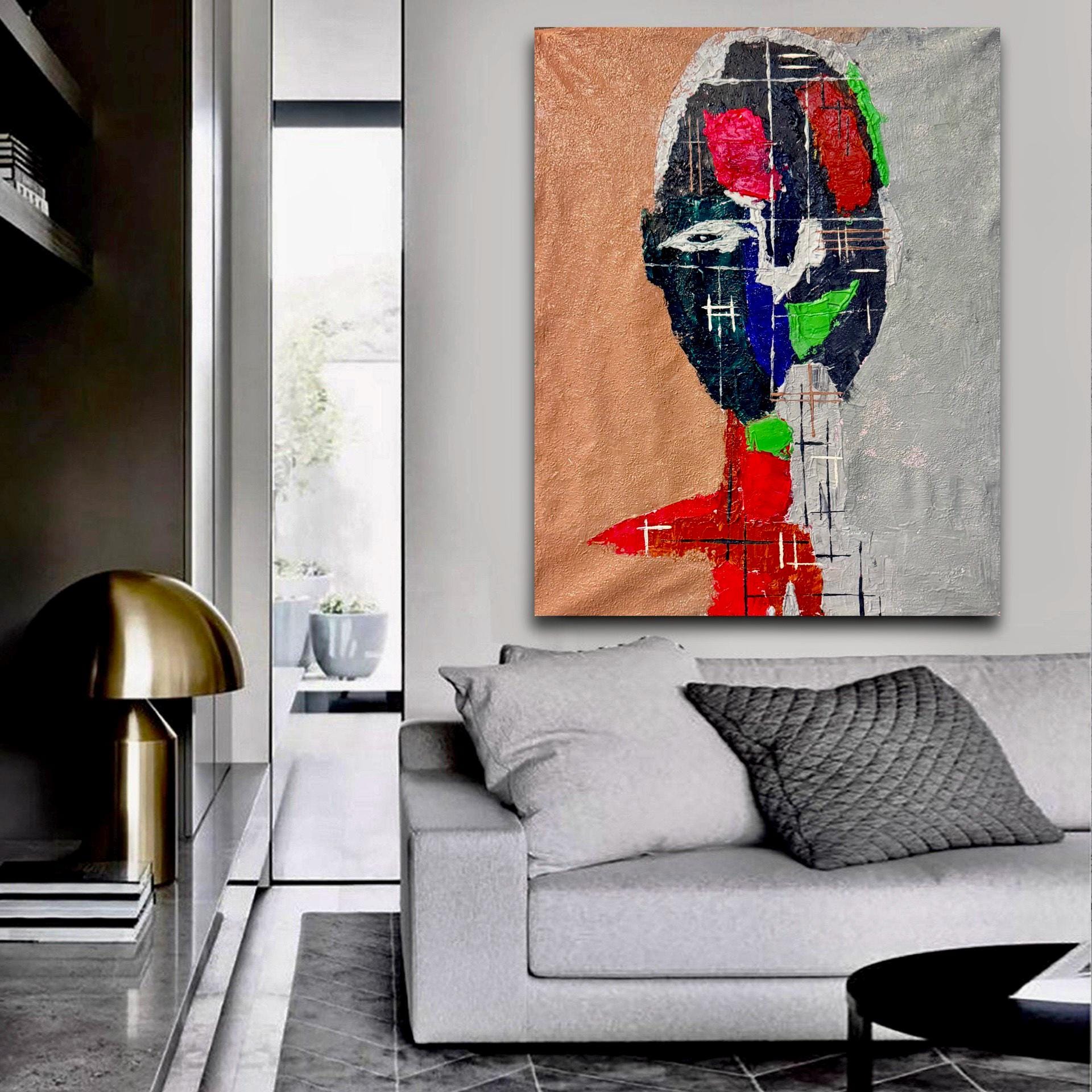 Abstract Expressionist Figurative Painting on Canvas, Textured Modern Art, Contemporary Emotional Portrait (19x23 inch)