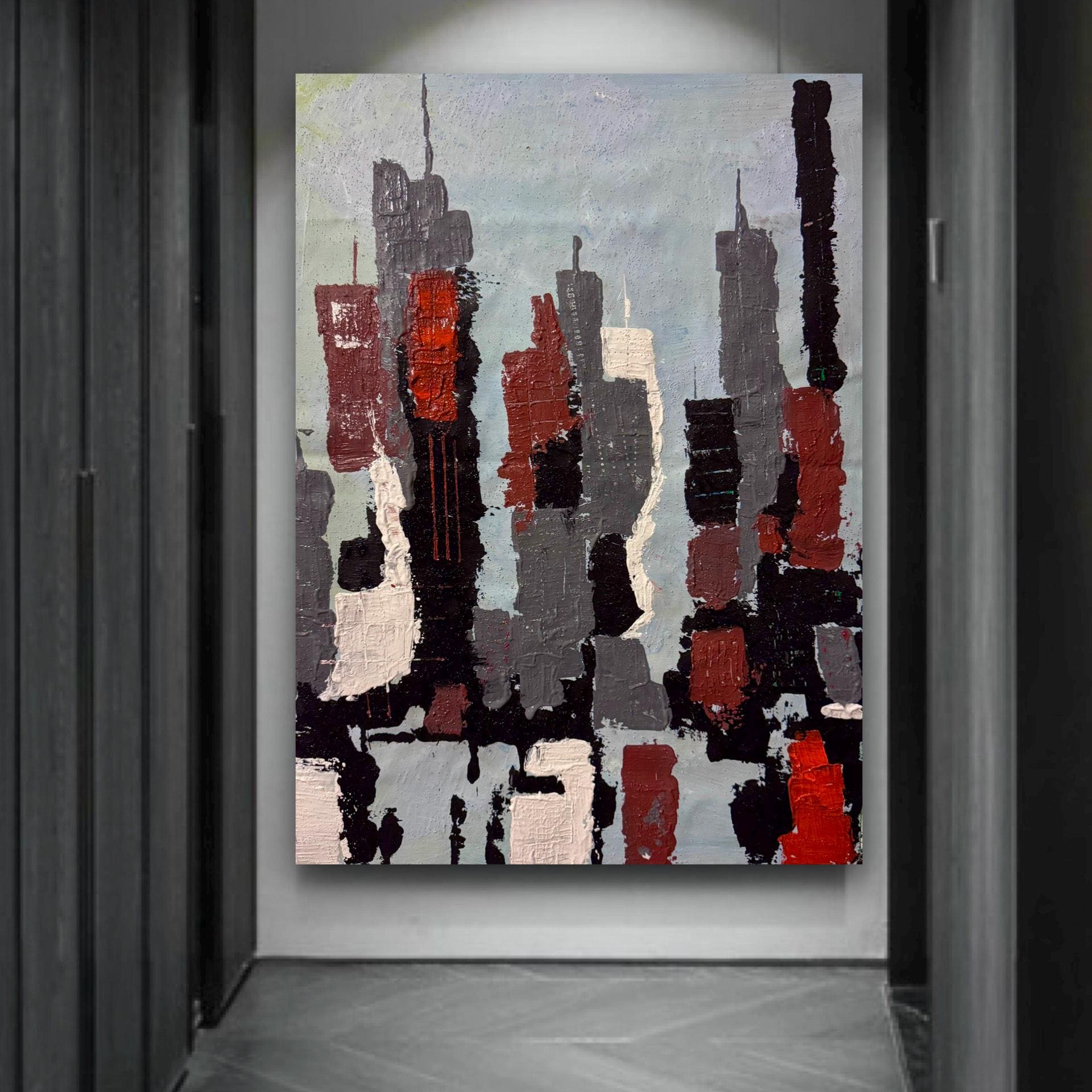 Abstract Manhattan Silhouette with Textured Acrylic Layers on Canvas (18.5x26 inch)