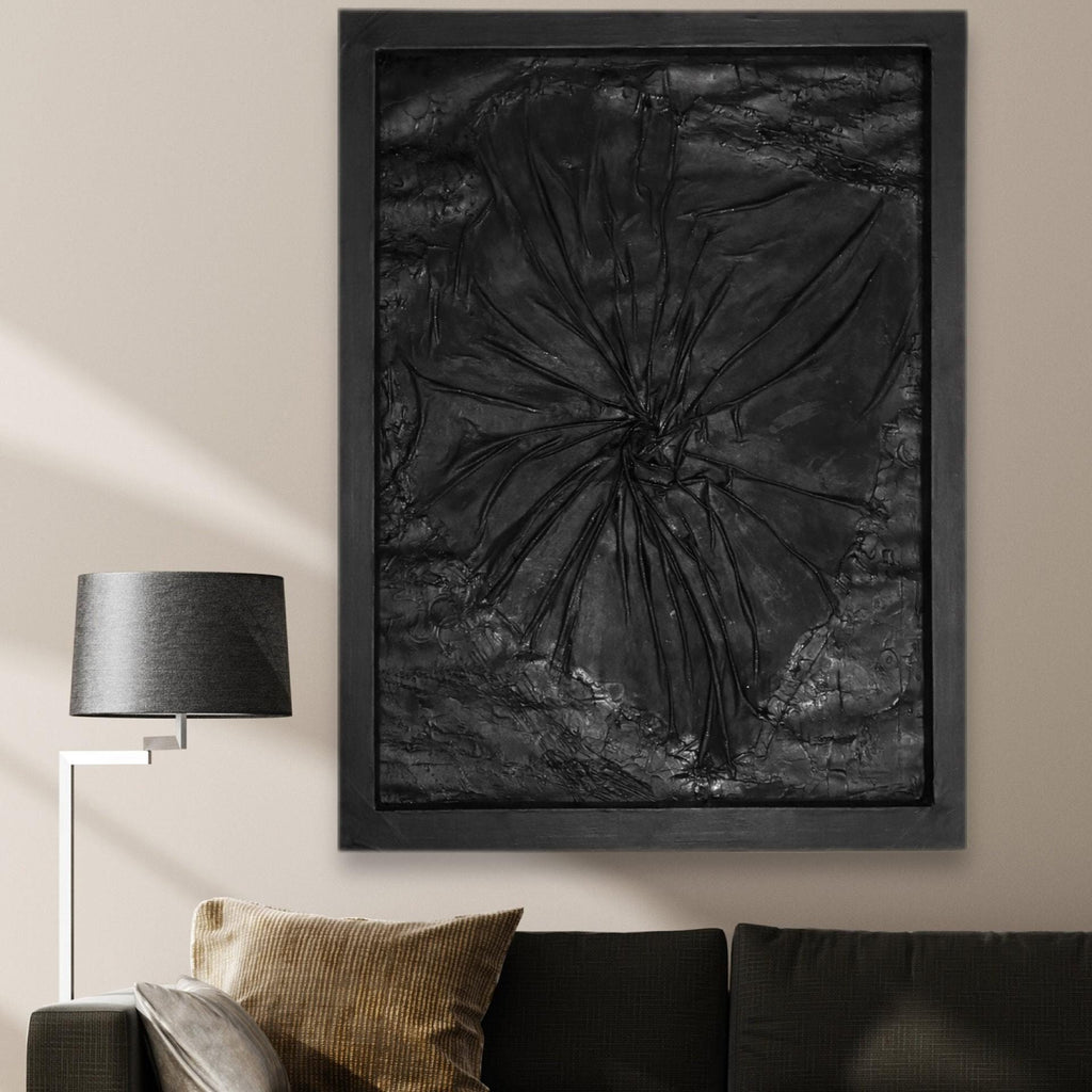 Black Abstract Textured Wall Art, Handmade Modern Art Painting, Dark Minimalist Contemporary Artwork,Framed Statement Piece (24x30 inch)