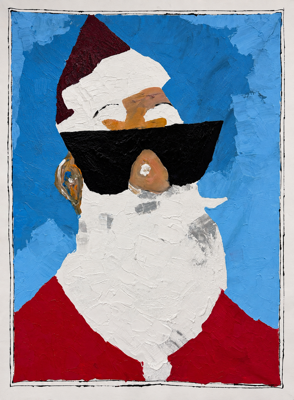 Santa Claus Pop Art Painting, 26x36 Original Acrylic on Canvas, Textured Palette Knife, Expressionist Abstract Christmas Wall Art