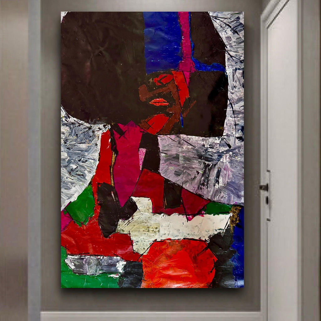 Abstract Expressionist Portrait Painting, Textured Acrylic Art (24x35 inch Canvas)