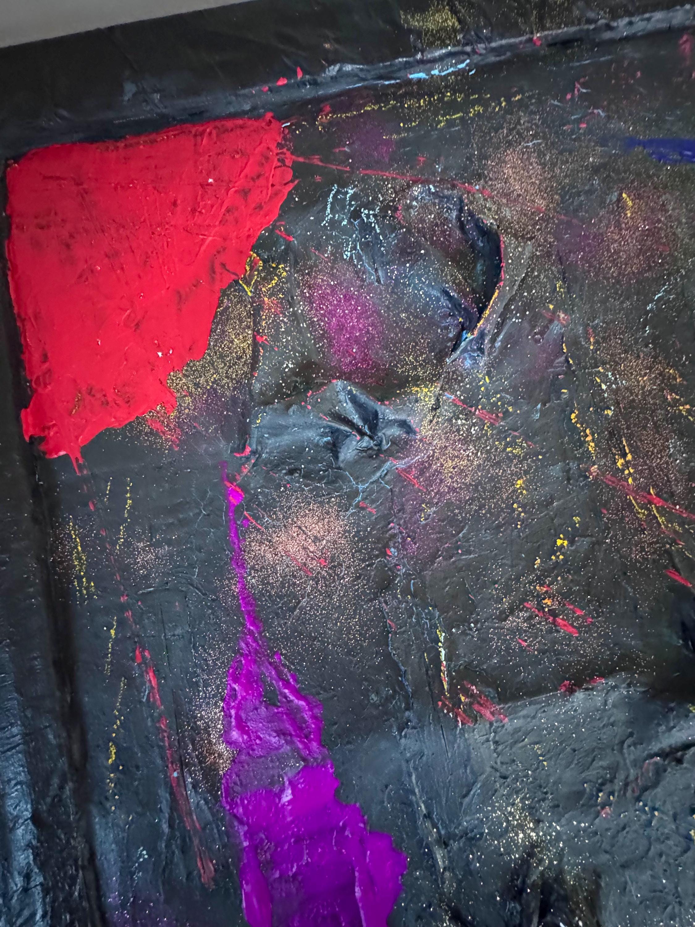 Abstract New York Skyline Mixed Media Art on Wire Mesh, Textured Acrylic Painting, Hand Painted Frame, Contemporary Wall Art(30.5x23.5 inch)