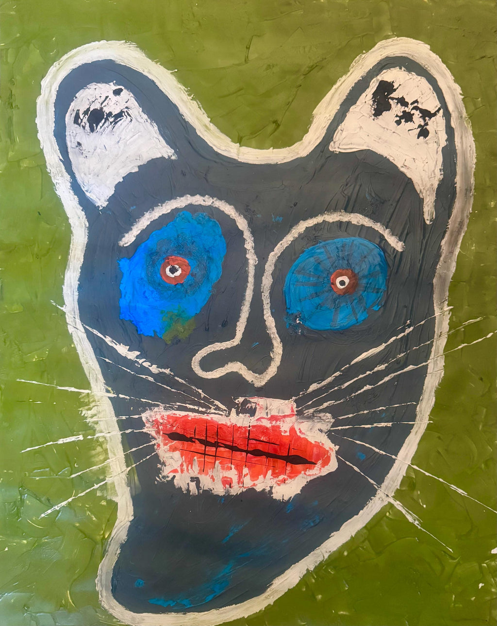 Abstract Cat Portrait, Acrylic Mixed Media, Contemporary Wall Art (22x28 inch)