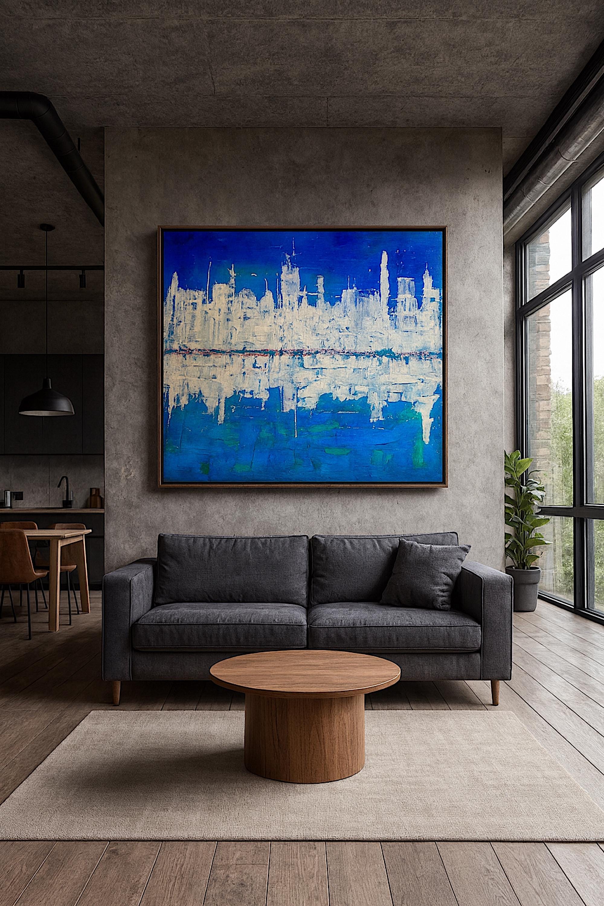 Abstract Cityscape Painting, Textured Palette Knife Acrylic, Skyline Wall Art (22x28 inch)
