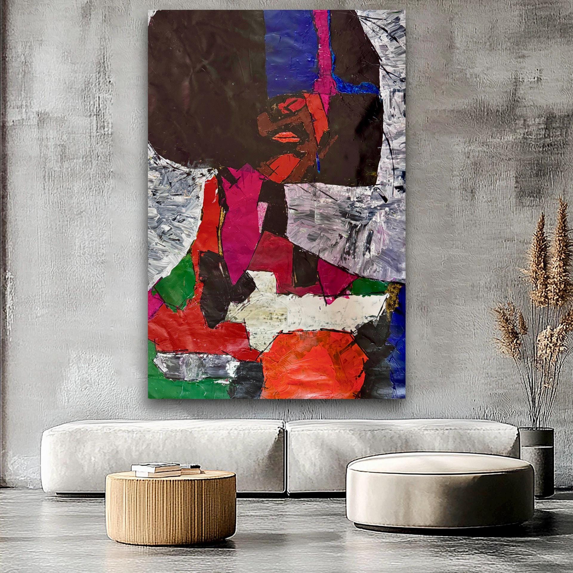 Abstract Expressionist Portrait Painting, Textured Acrylic Art (24x35 inch Canvas)