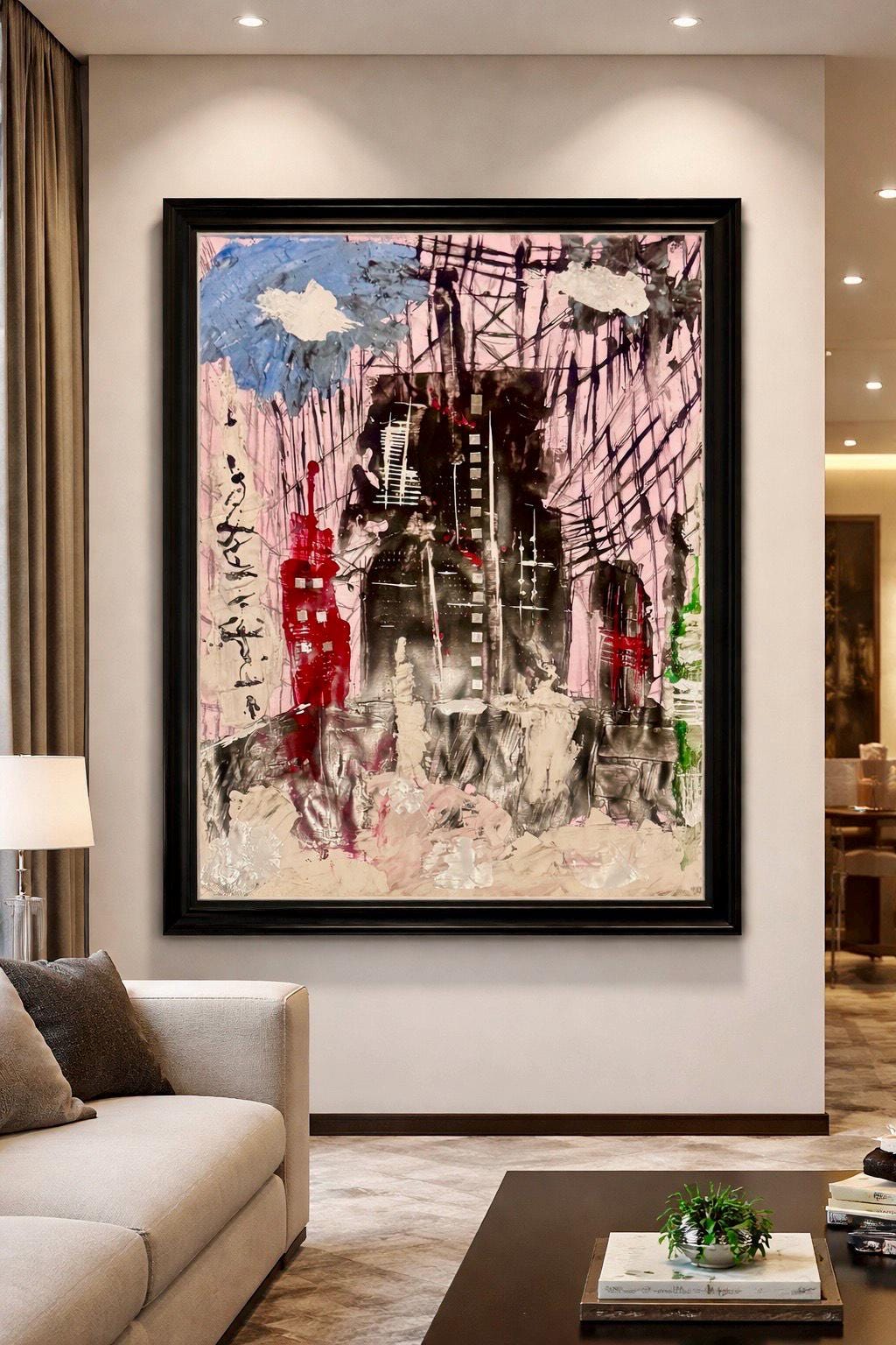 Abstract City Skyline Wall Art, Textured Acrylic Painting, Modern Urban Art, Handmade Contemporary Artwork, Framed Original Art (22x28 inch)