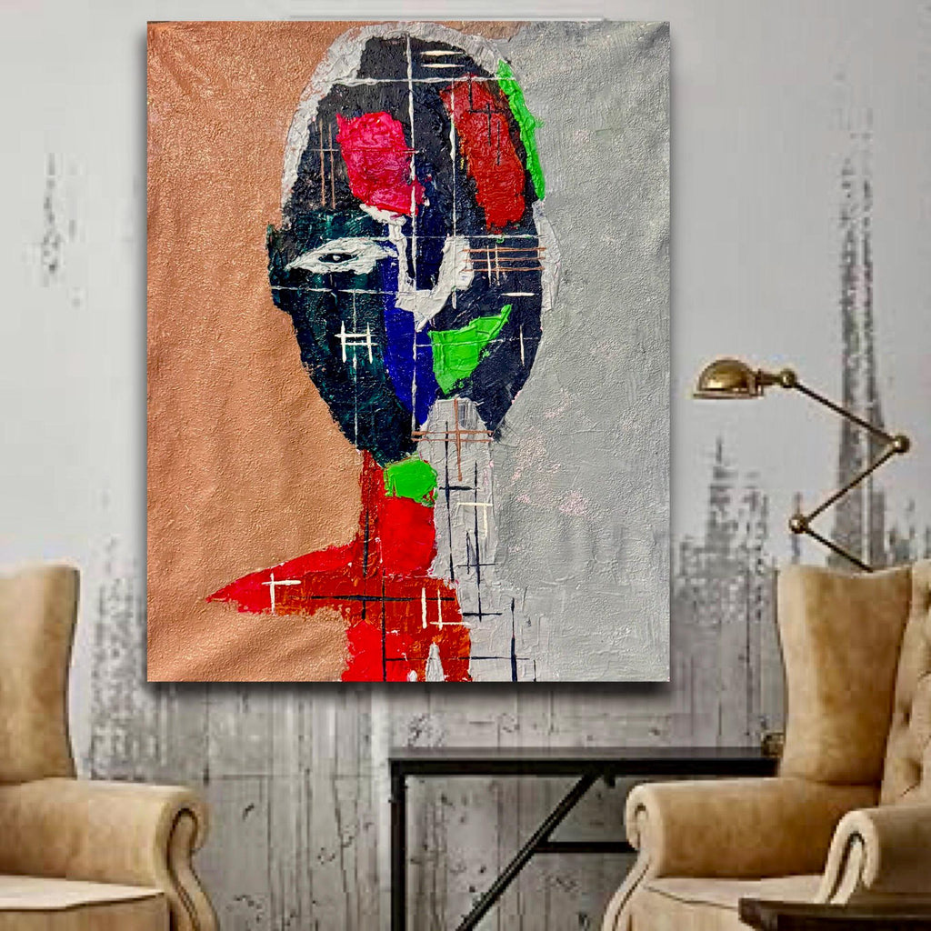 Abstract Expressionist Figurative Painting on Canvas, Textured Modern Art, Contemporary Emotional Portrait (19x23 inch)