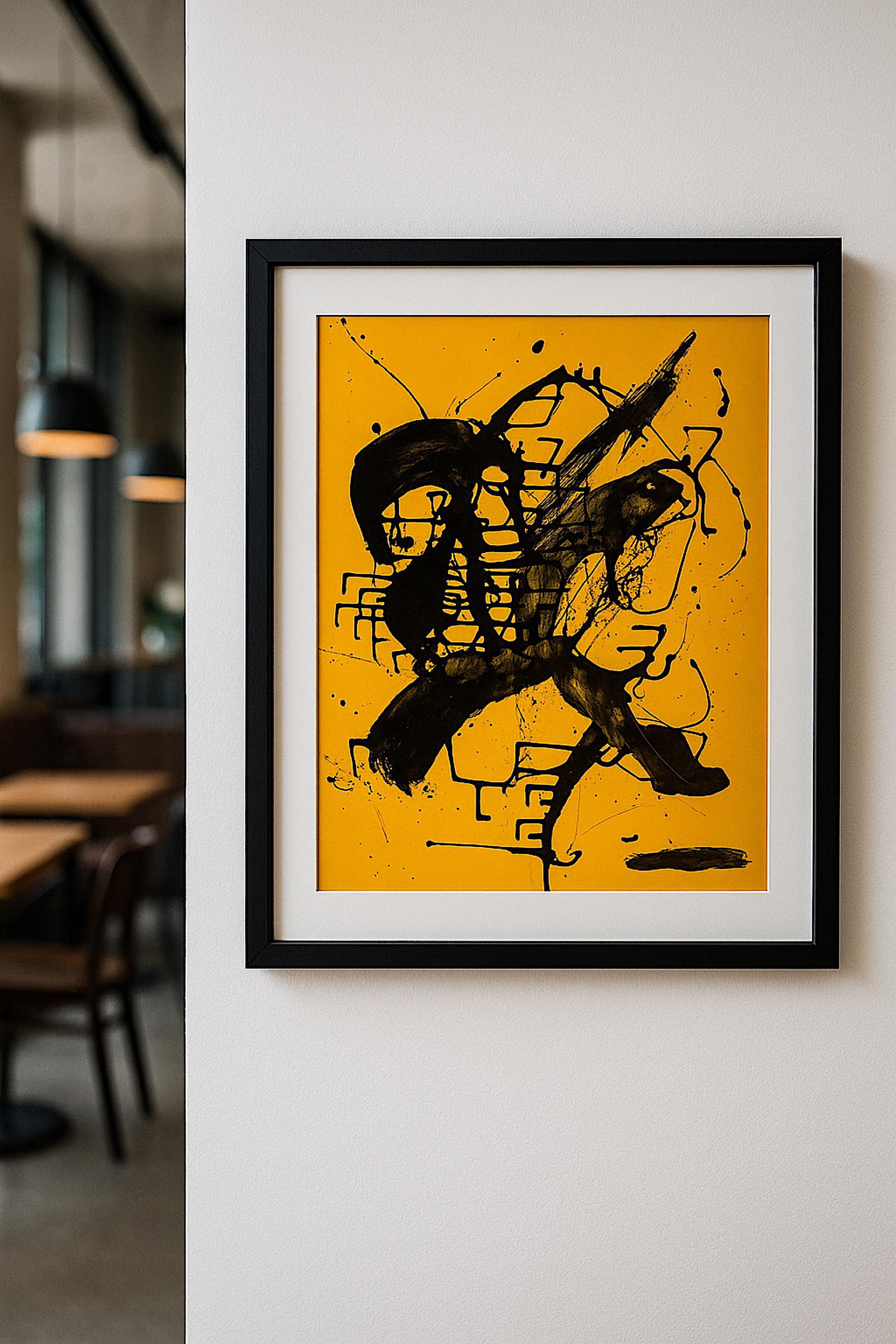 Handmade Expressionist Painting, Black & Yellow Abstract Art (22x28 inch)