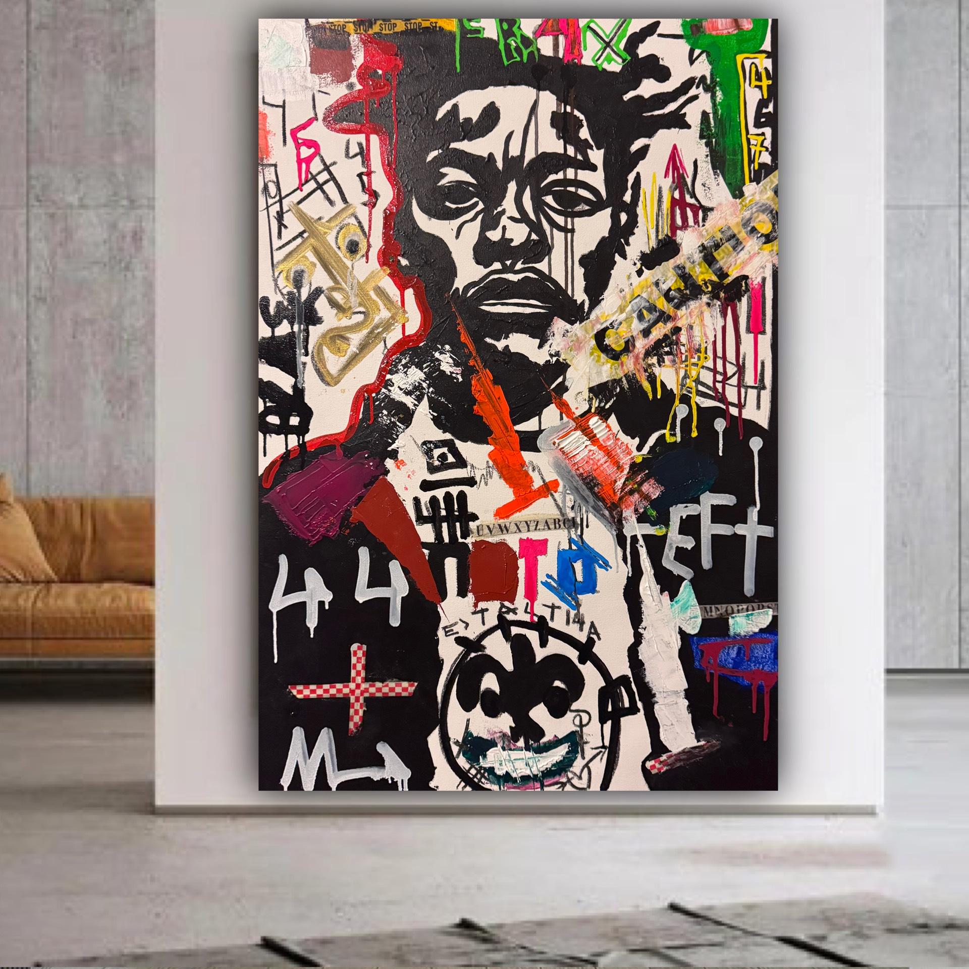 Original Pop Art Portrait Painting, Urban Street Art, Mixed Media (24x36 inch)