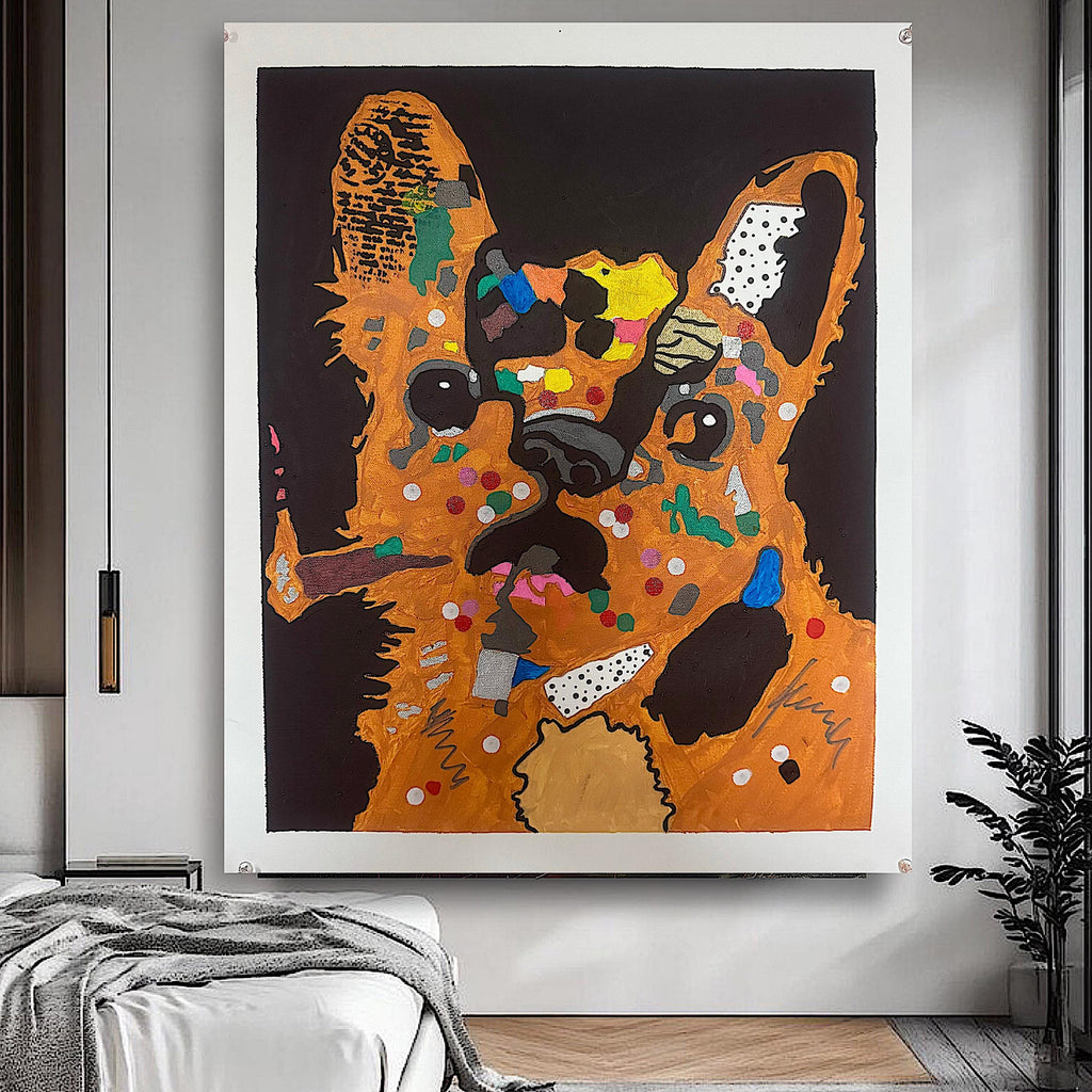 Bulldog Pop Art Canvas Painting: Colorful Modern Dog Wall Decor (20x24 inch)