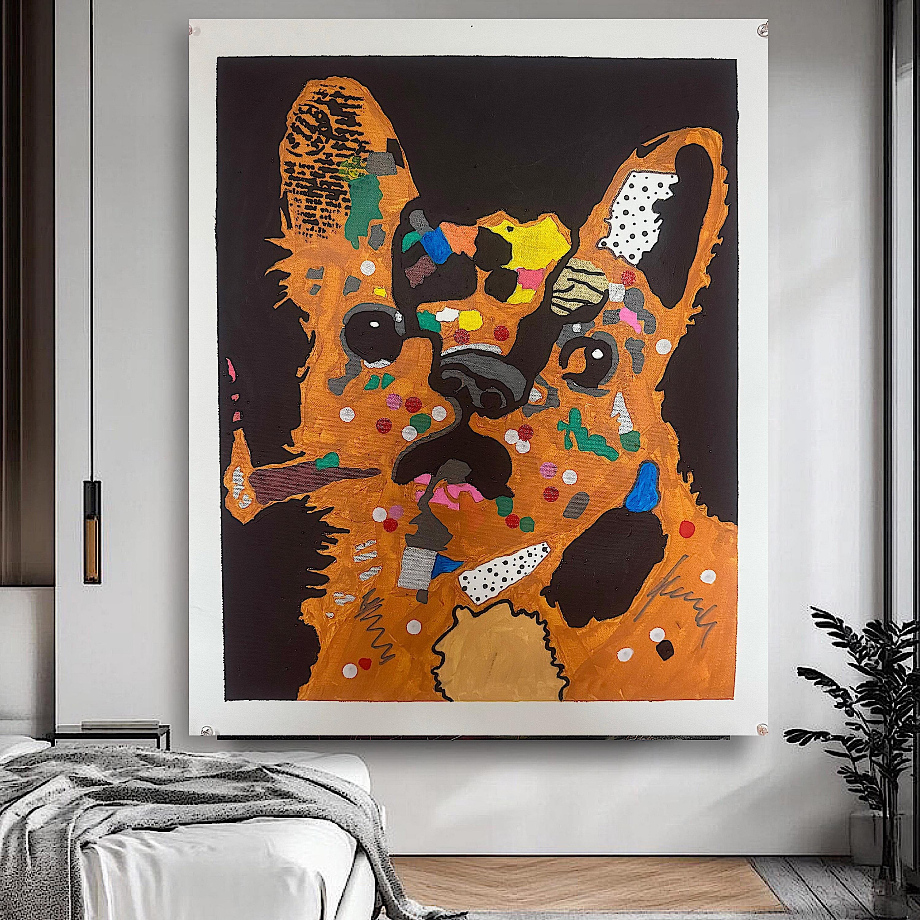 Bulldog Pop Art Canvas Painting: Colorful Modern Dog Wall Decor (20x24 inch)