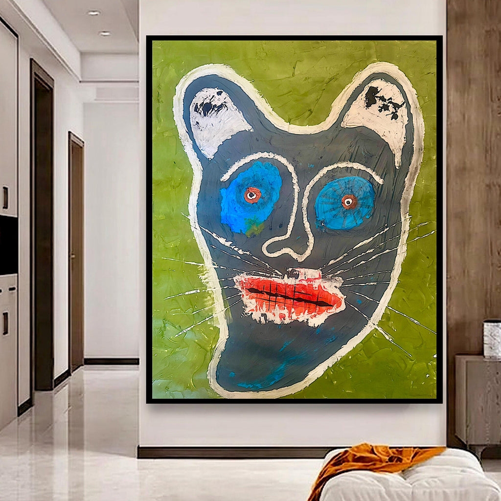 Abstract Cat Portrait, Acrylic Mixed Media, Contemporary Wall Art (22x28 inch)