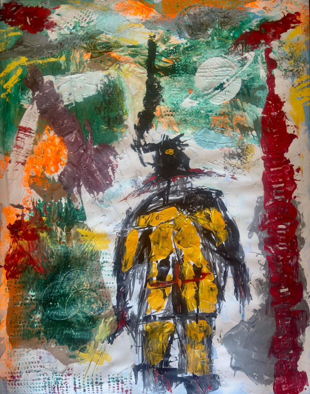 Handmade Abstract Acrylic Painting on Hardened Poster, Framed Wall Art, Textured Varnished Artwork (24x30 inch)