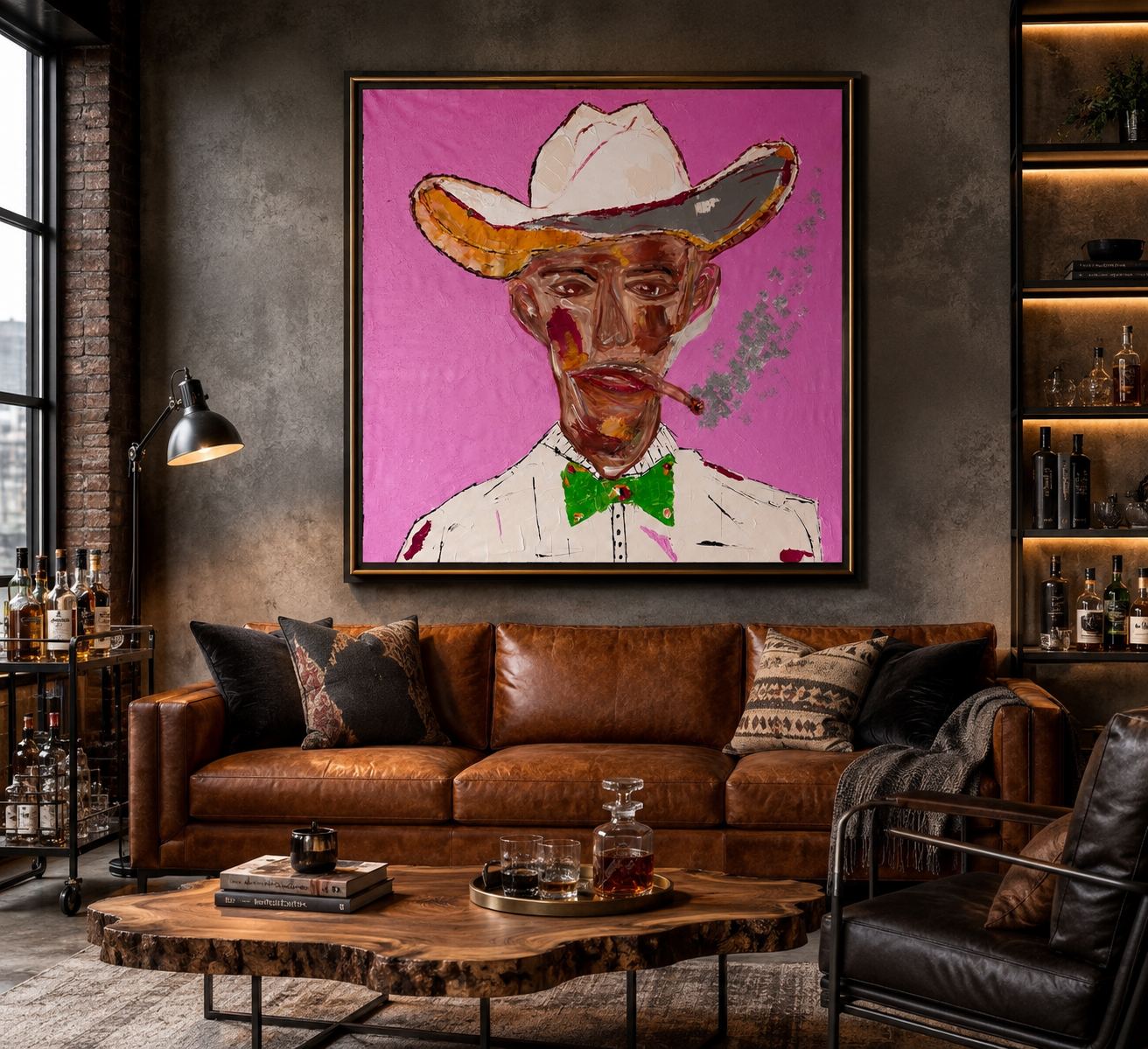 Abstract Expressionist Cowboy | Original 34x34” Hand-Painted Acrylic on Canvas | Textured Palette Knife & Brush Artwork