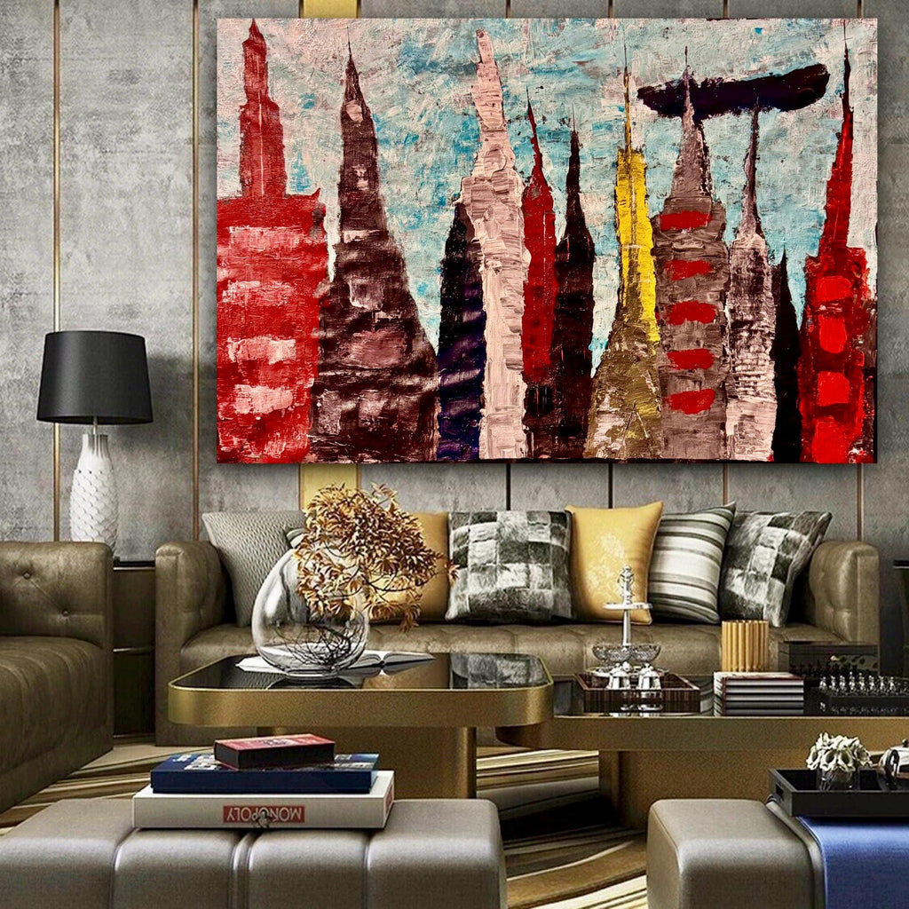Textured Acrylic Manhattan Skyline Painting, Modern NYC Wall Art (36x24 inch)