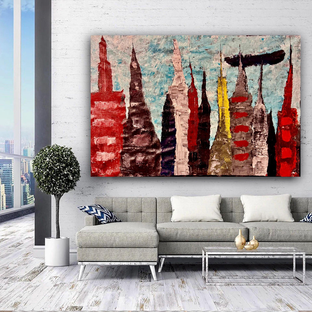 Textured Acrylic Manhattan Skyline Painting, Modern NYC Wall Art (36x24 inch)