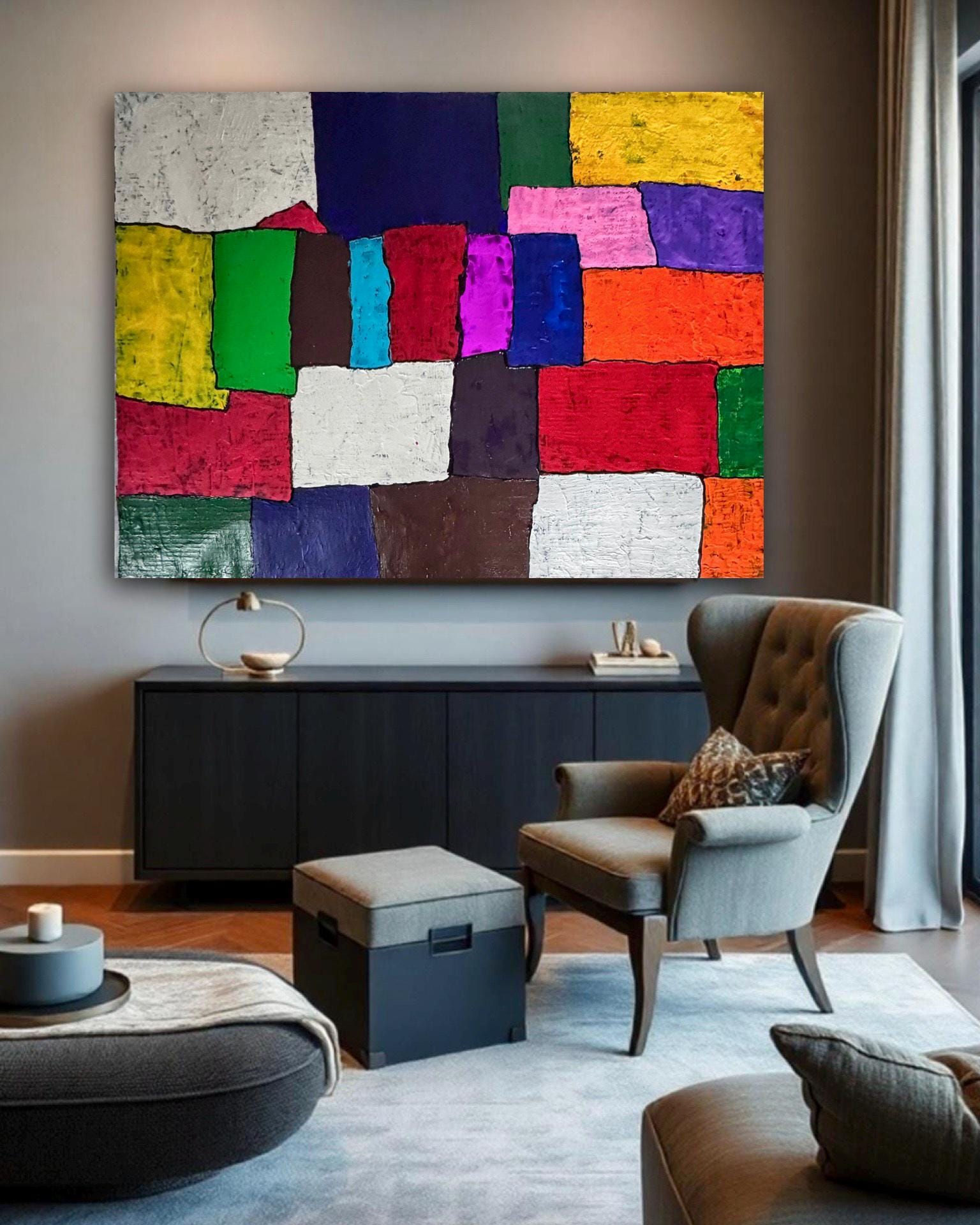 A Silent Dialogue of Colors in Contemporary Abstract Art (37x28 inch)