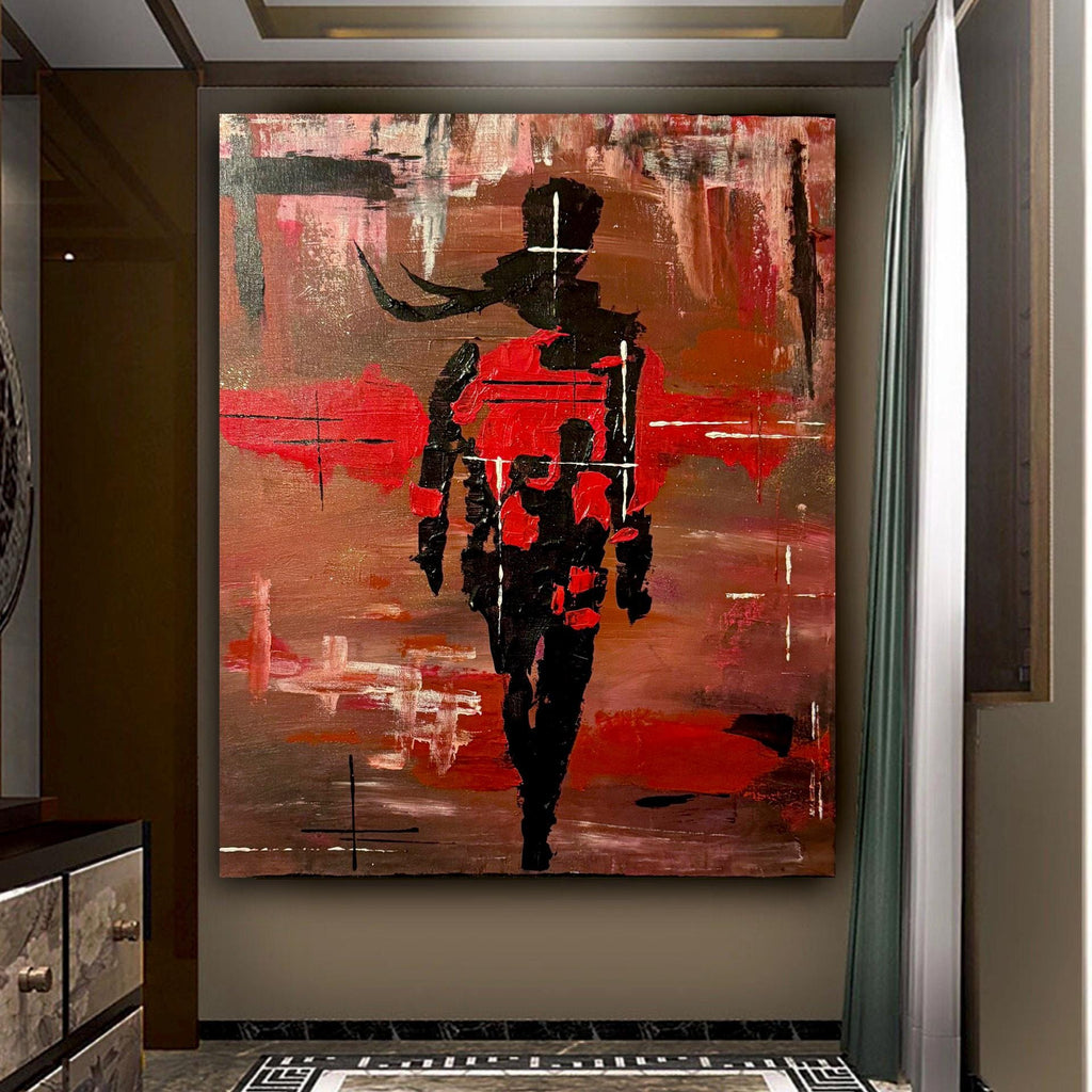 Abstract Expressionist Figurative Painting, Red Black Modern Art (20x24 inch Canvas)