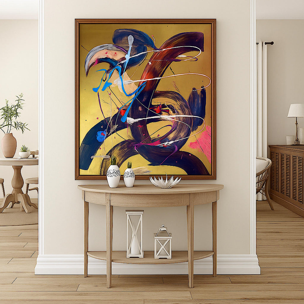 Handmade Abstract Acrylic Painting, Gold Accent, Modern Wall Art (22x28 inch)