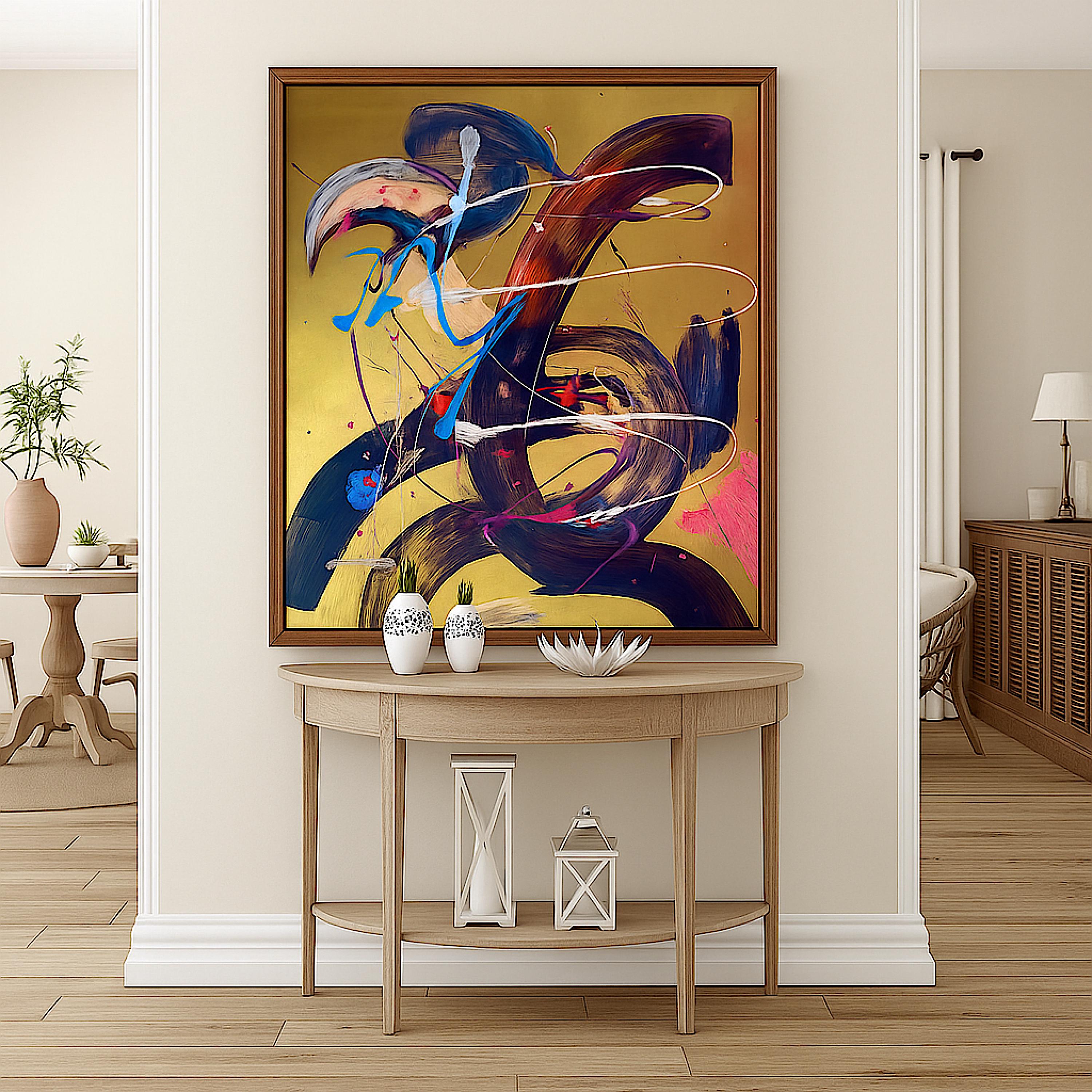 Handmade Abstract Acrylic Painting, Gold Accent, Modern Wall Art (22x28 inch)