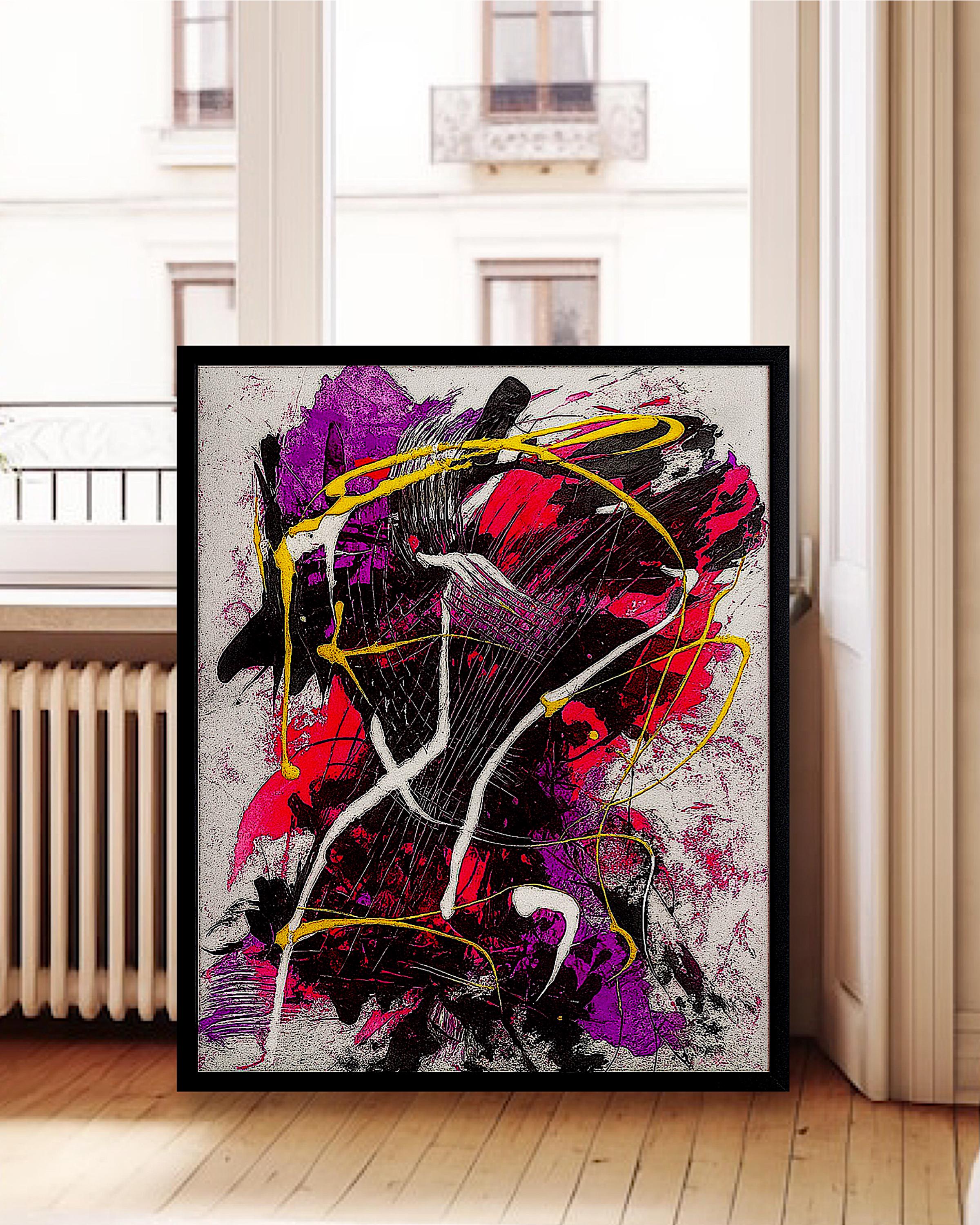 cAbstract Expressionist Painting on Japanese Kraft Paper - Modern Wall Decor (27x23 inch)