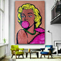 Original Acrylic Pop Art Portrait on Canvas, Expressionist Woman with Bubblegum (24x36 inch)