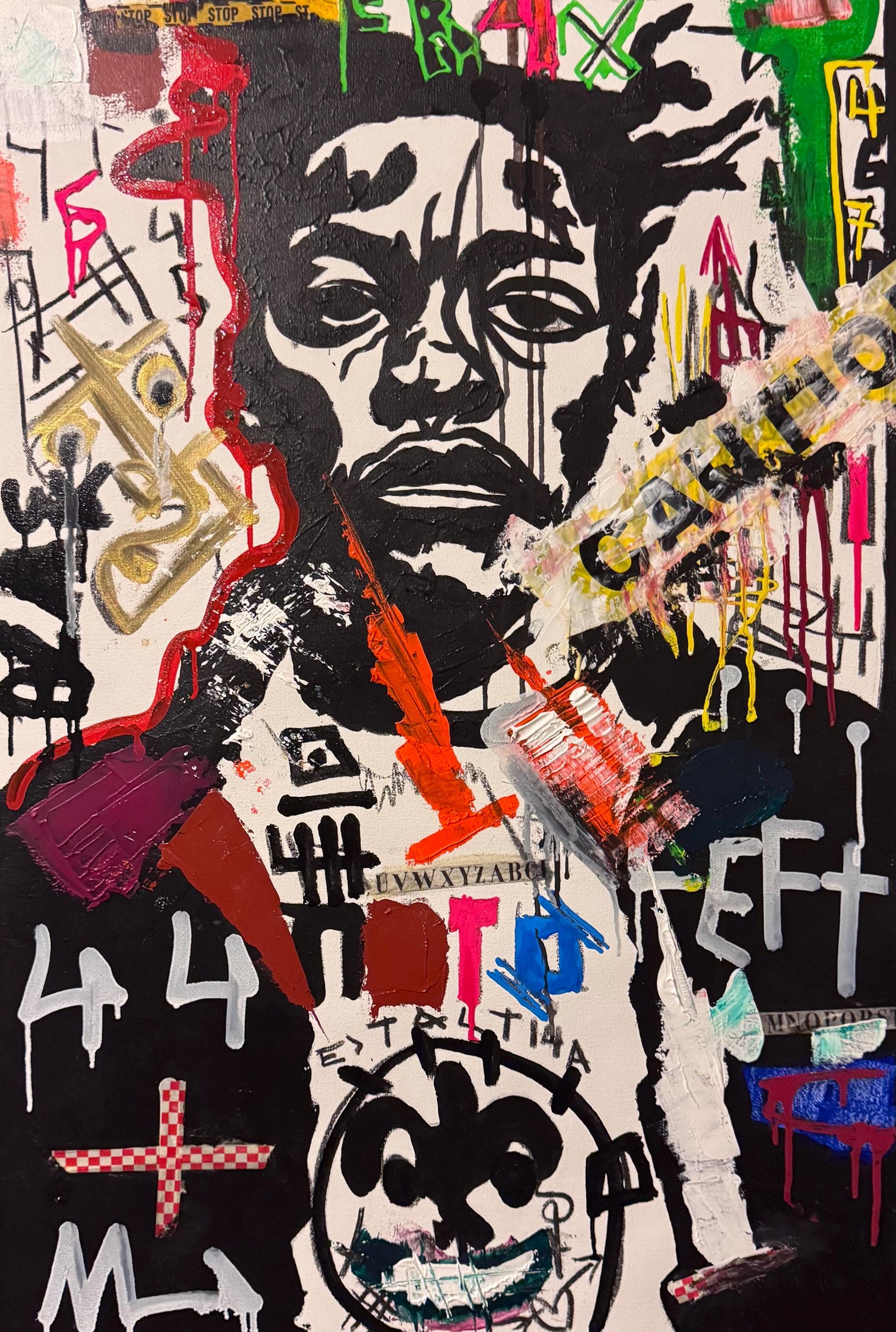 Original Pop Art Portrait Painting, Urban Street Art, Mixed Media (24x36 inch)