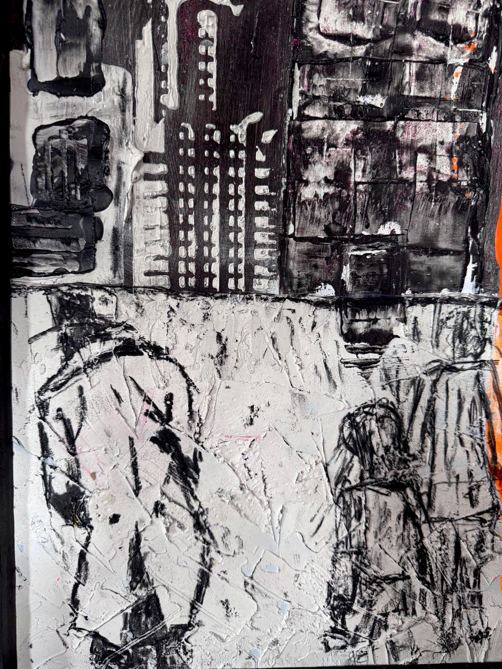 Abstract New York Skyline Art, Manhattan City Painting, Textured Mixed Media Artwork, Framed Contemporary Urban Wall Art (41.5x30 inch)