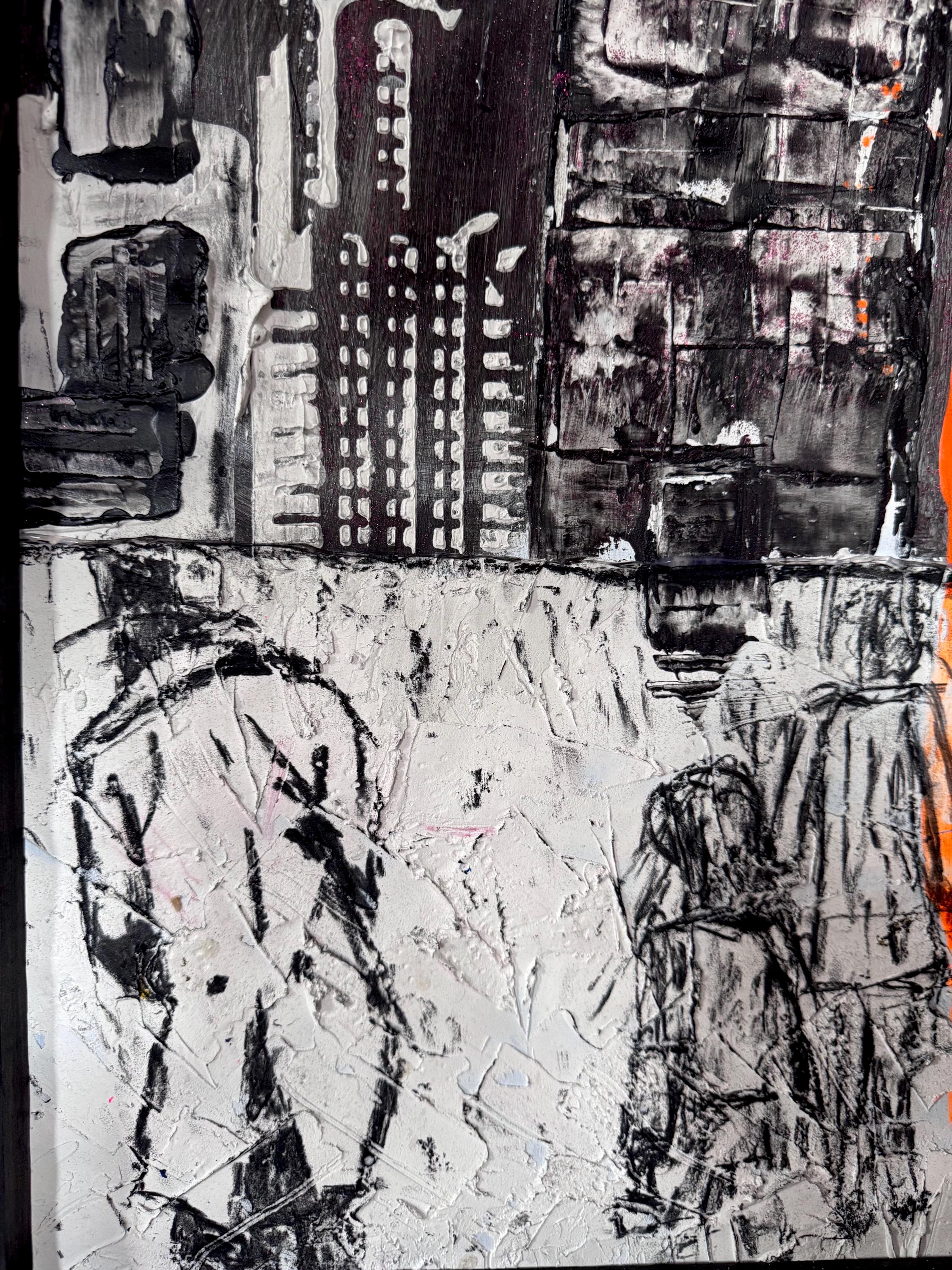 Abstract New York Skyline Art, Manhattan City Painting, Textured Mixed Media Artwork, Framed Contemporary Urban Wall Art (41.5x30 inch)