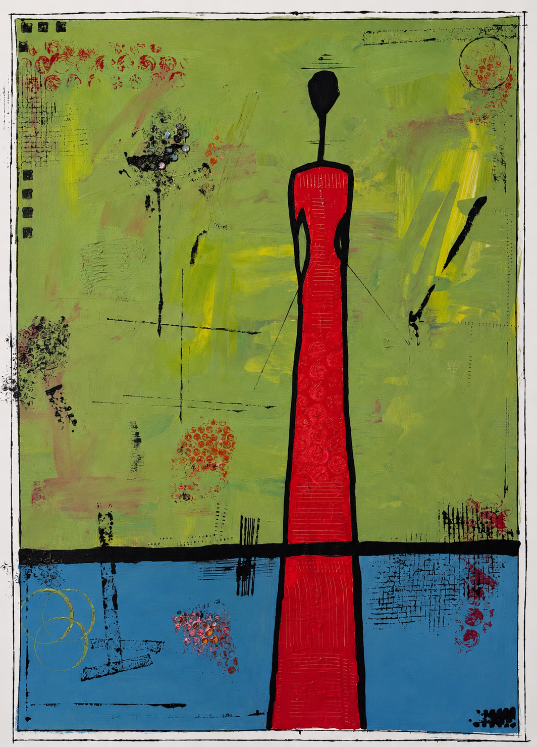 Silent Figure Between Earth and Sky | Original Neo-Expressionist Abstract Acrylic Painting on Canvas