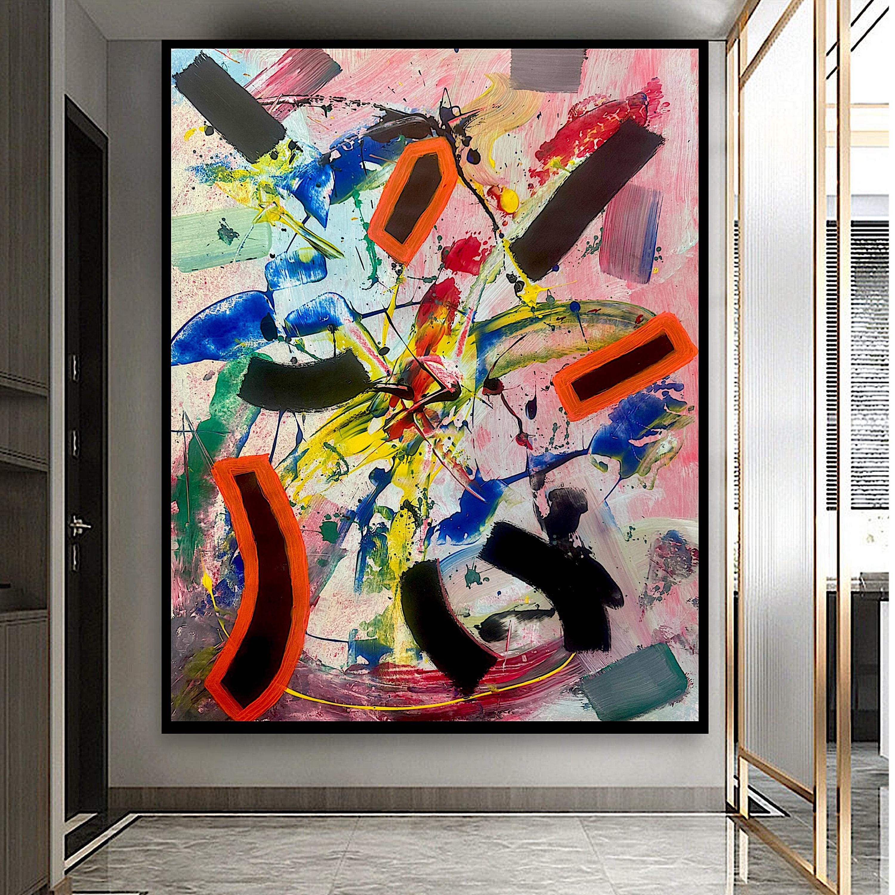 Handmade Abstract Acrylic Painting on Paper, Colorful Expressionist Wall Decor (22x28 inch)