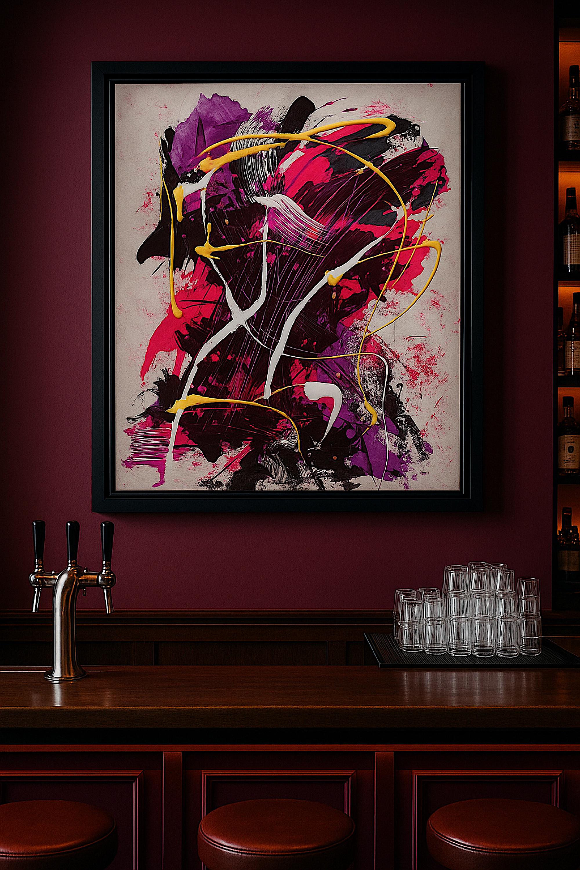 cAbstract Expressionist Painting on Japanese Kraft Paper - Modern Wall Decor (27x23 inch)