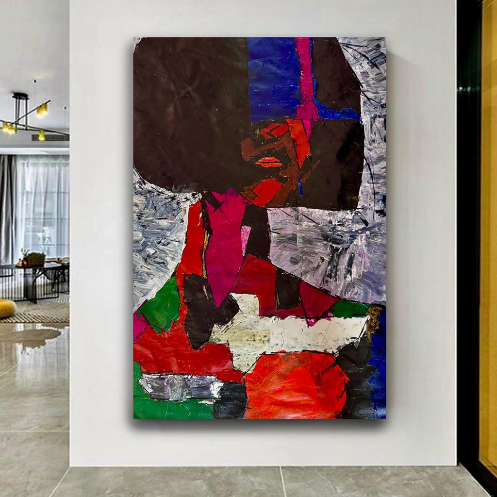 Abstract Expressionist Portrait Painting, Textured Acrylic Art (24x35 inch Canvas)