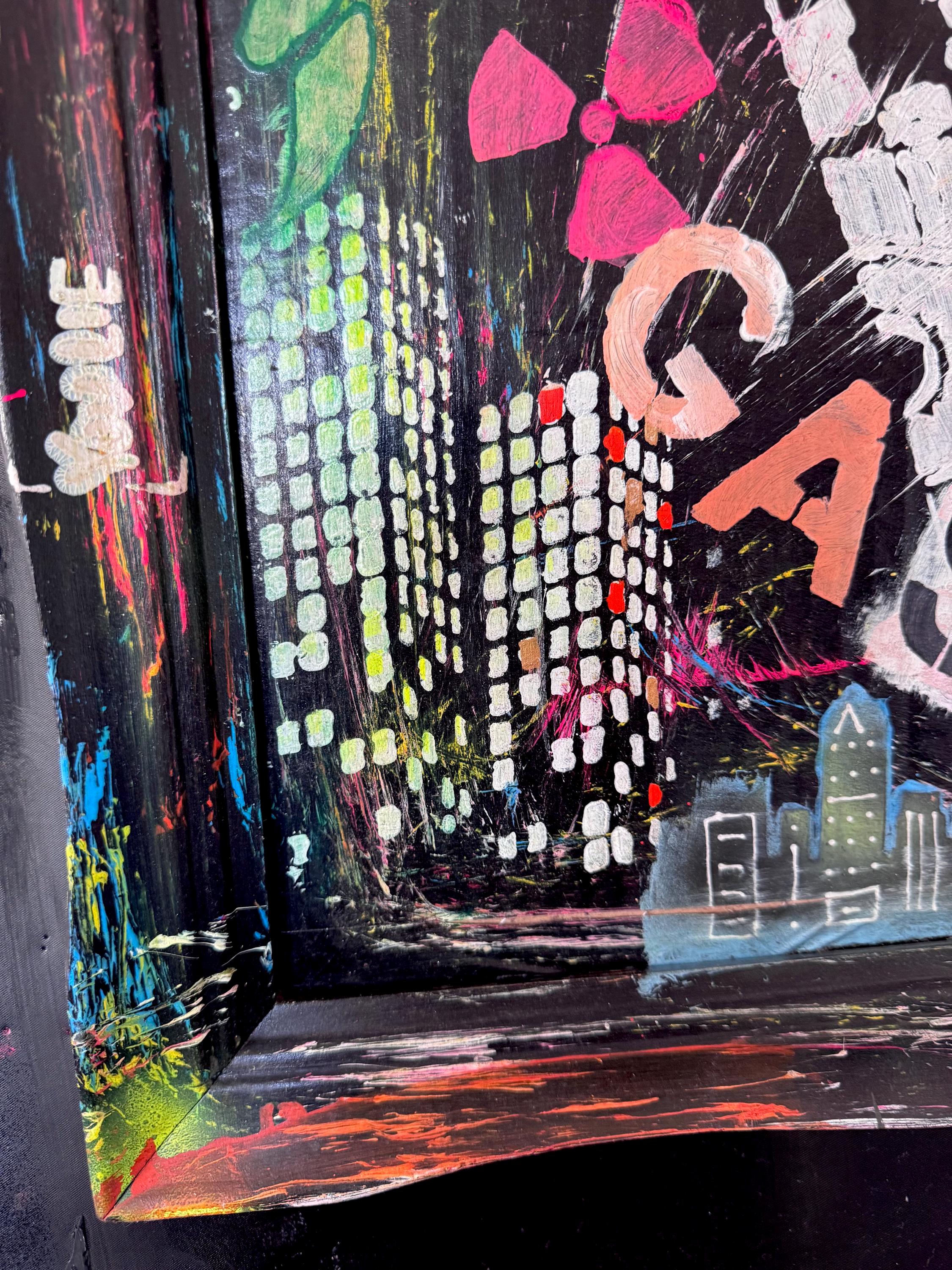 NYC Pop Art Painting: Cosmic Casino, Framed Original Artwork (27x21 inch)