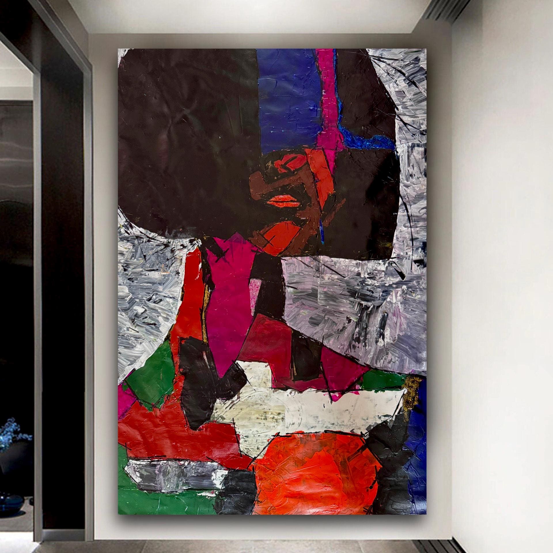 Abstract Expressionist Portrait Painting, Textured Acrylic Art (24x35 inch Canvas)