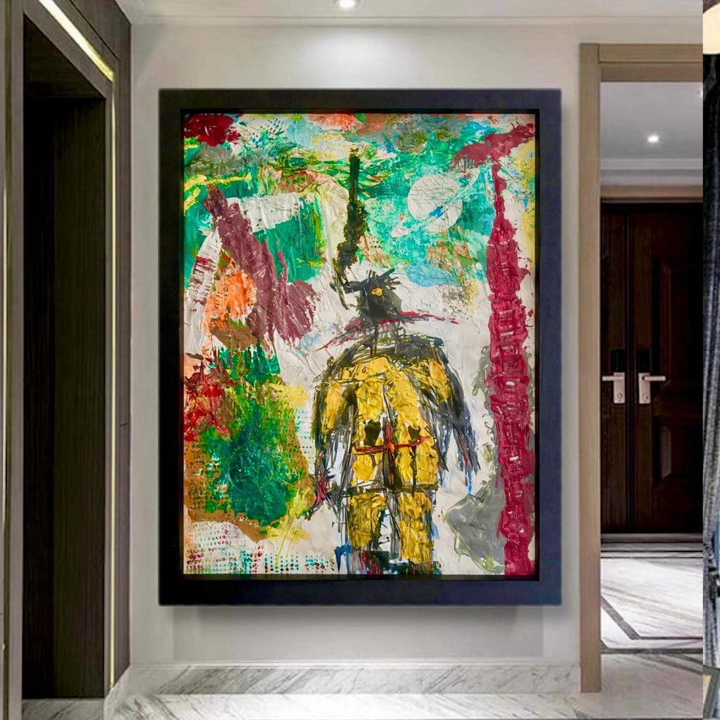 Handmade Abstract Acrylic Painting on Hardened Poster, Framed Wall Art, Textured Varnished Artwork (24x30 inch)