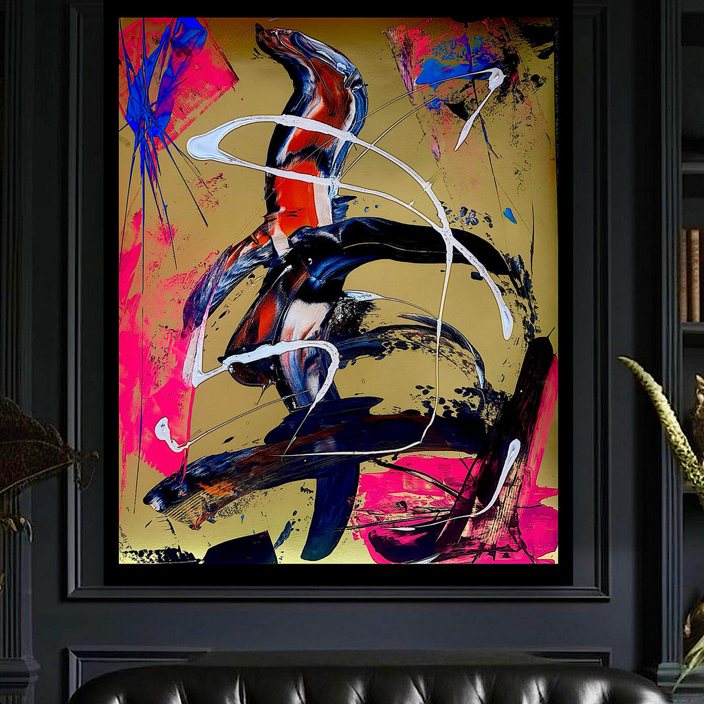 Original Neon Acrylic Abstract Art, Hand-Painted (22x28 inch)