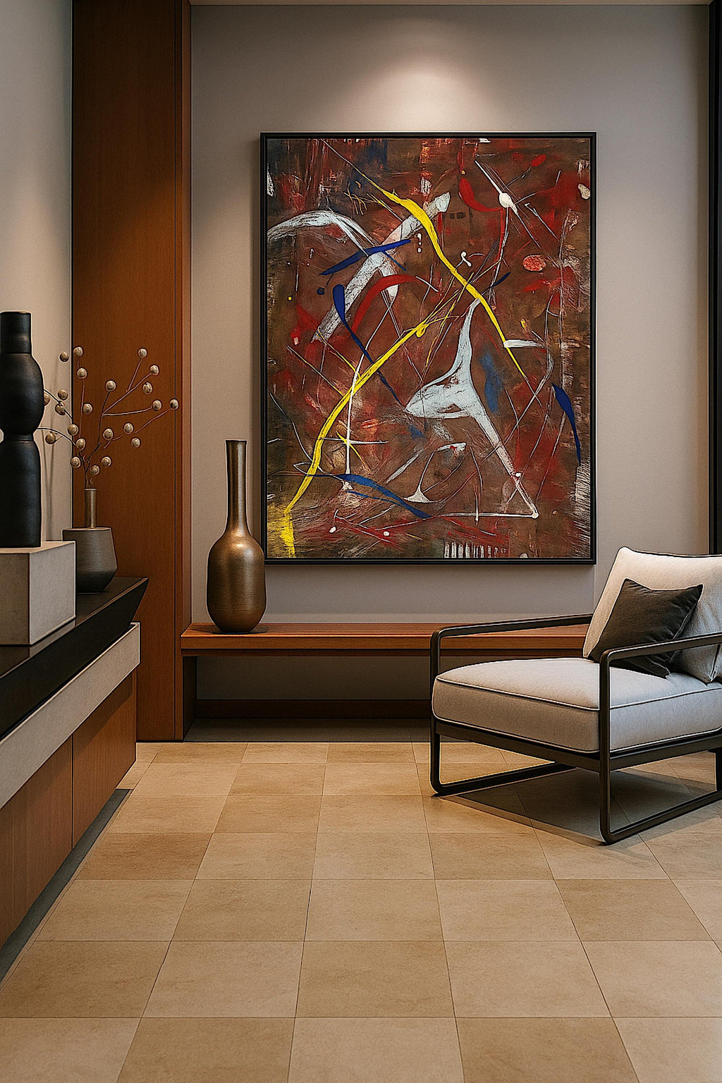 Handmade Original Abstract Painting, Acrylic on Paper, One-of-a-Kind Modern Art, Not a Print (22x28 inch)