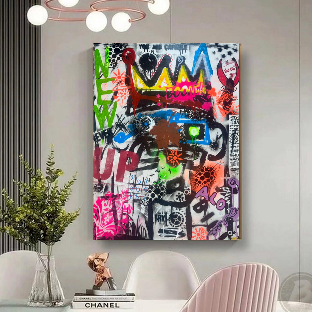 Original Pop Art Painting on Wood: Bold Graffiti Abstract (24x32 inch)