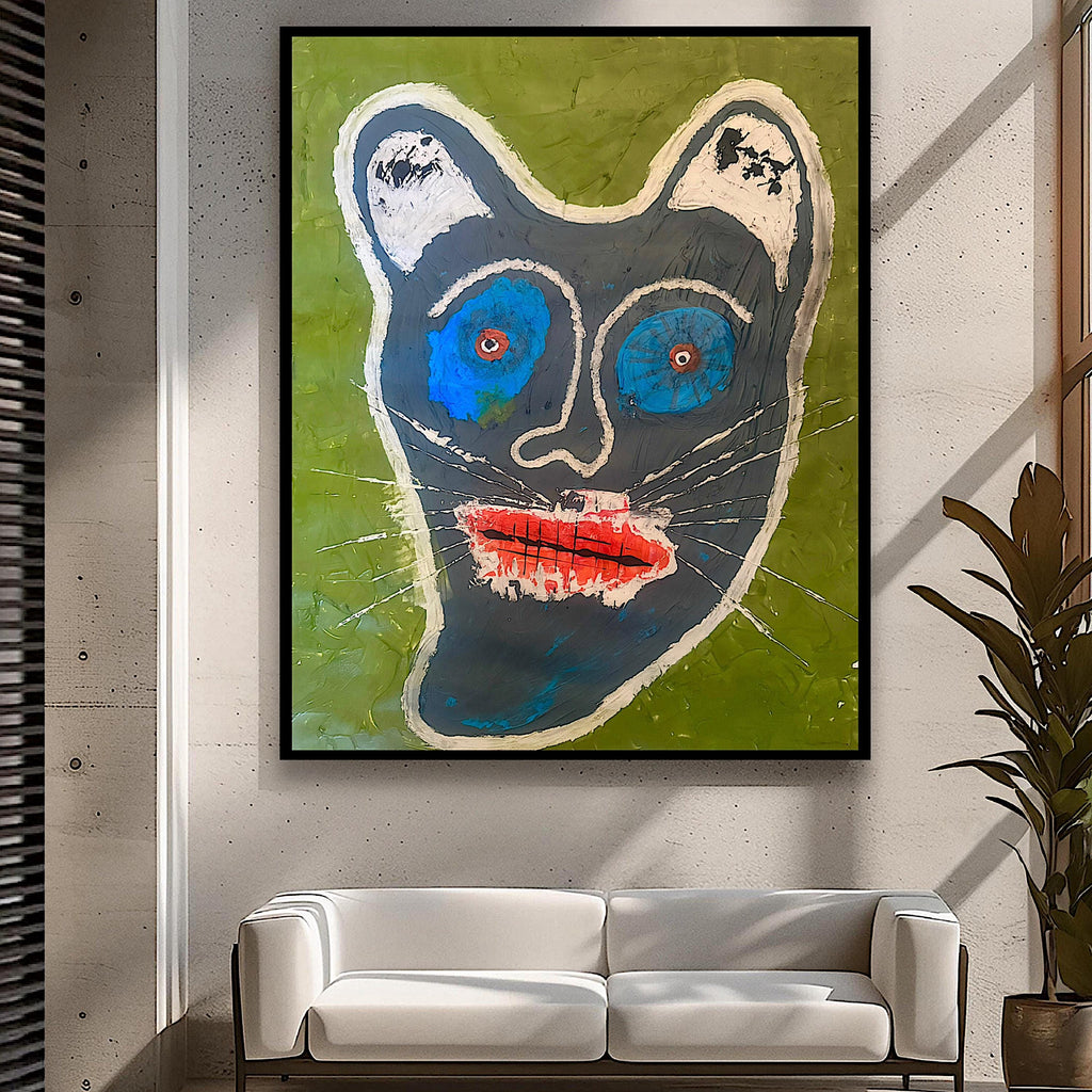 Abstract Cat Portrait, Acrylic Mixed Media, Contemporary Wall Art (22x28 inch)