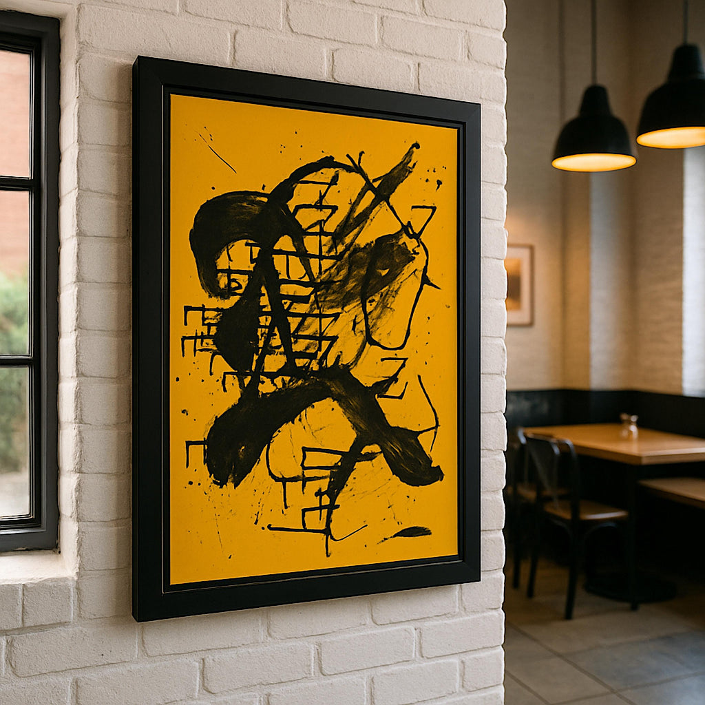 Handmade Expressionist Painting, Black & Yellow Abstract Art (22x28 inch)