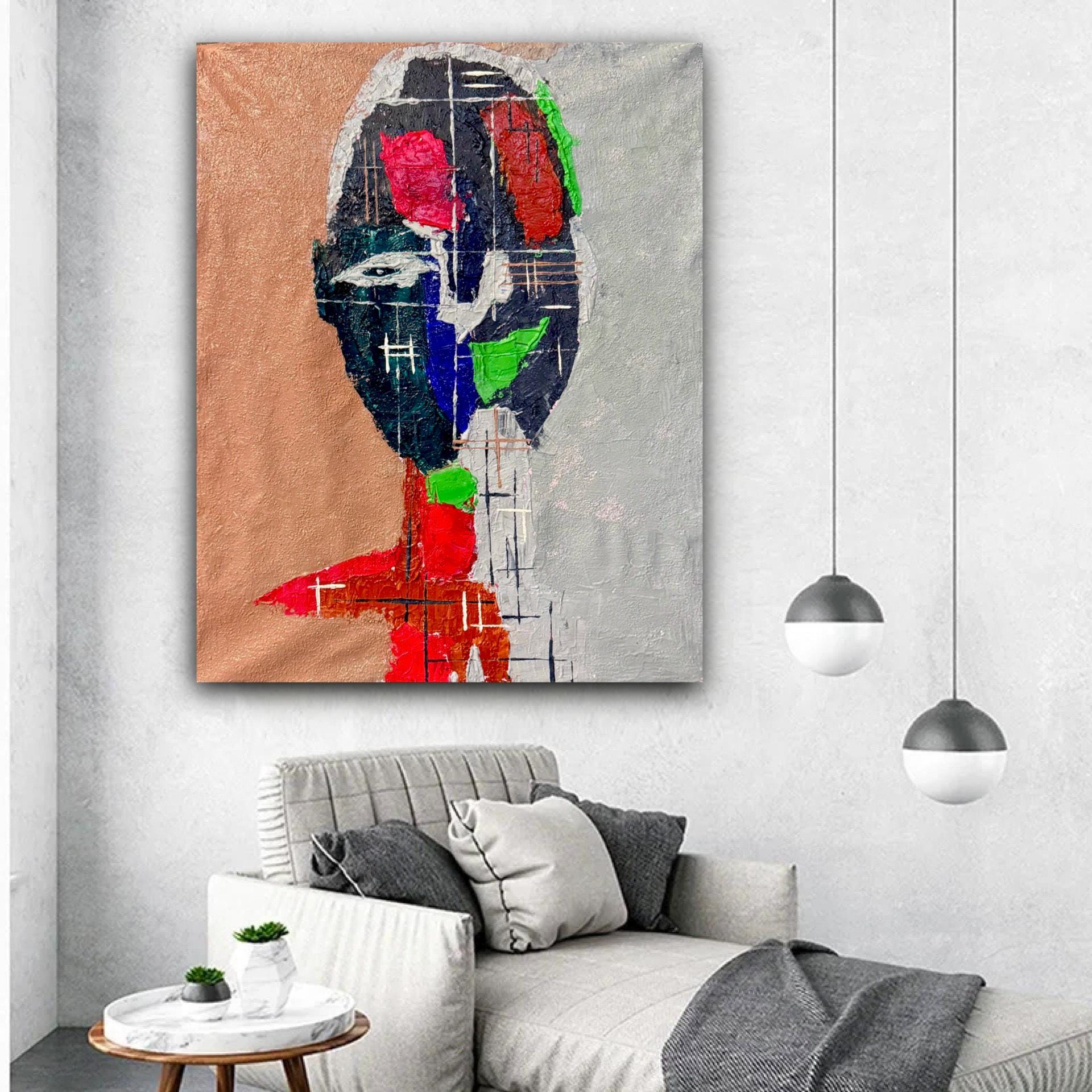 Abstract Expressionist Figurative Painting on Canvas, Textured Modern Art, Contemporary Emotional Portrait (19x23 inch)