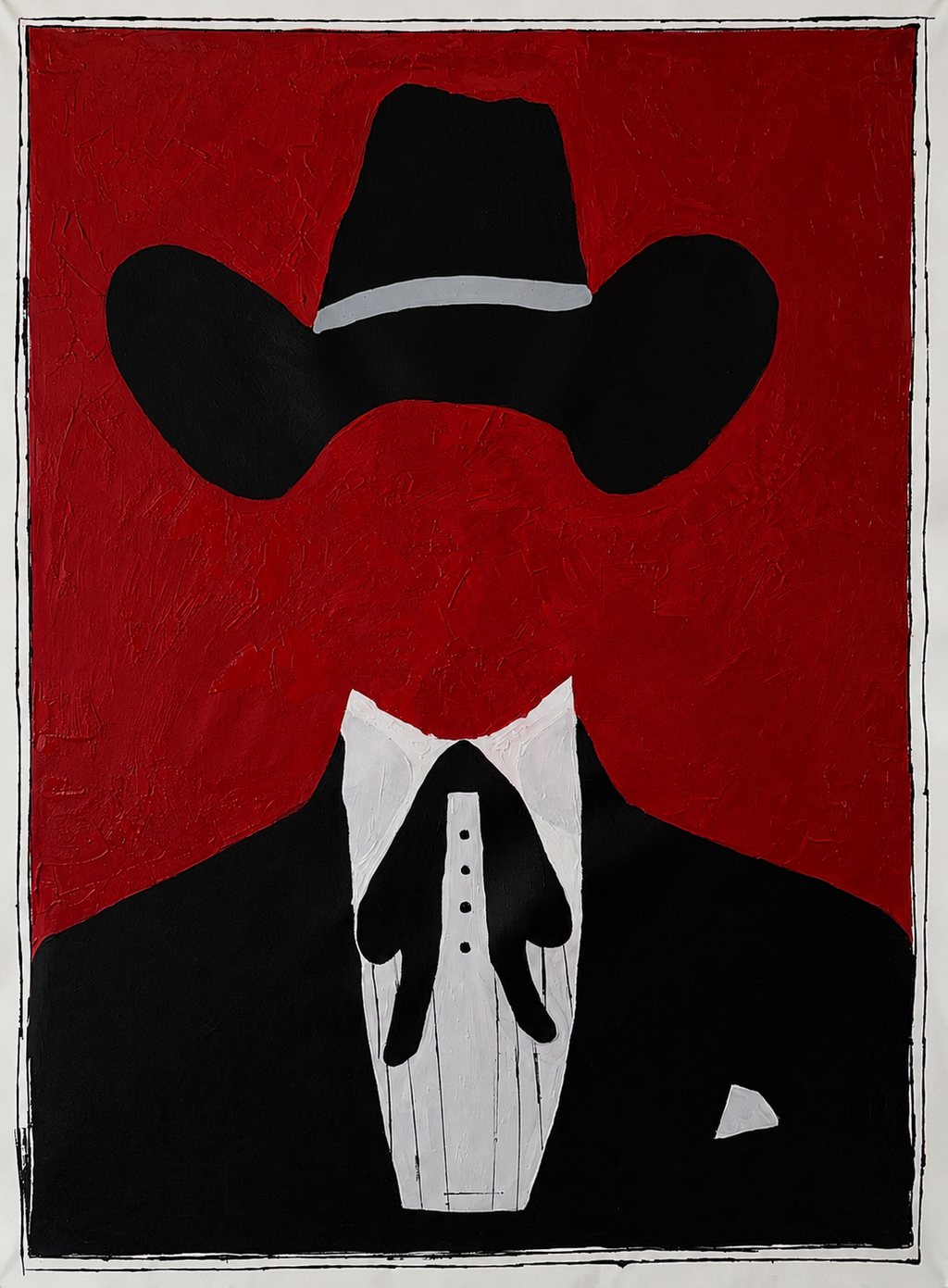 Original Abstract Cowboy Portrait | 26x36 Acrylic on Canvas | Hand-Painted Expressionist Art | Palette Knife & Brush