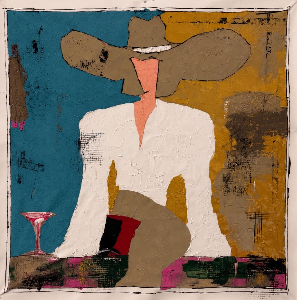 Expressionist Cowgirl Abstract Painting 34x34 – Original Textured Acrylic Palette Knife Western Art